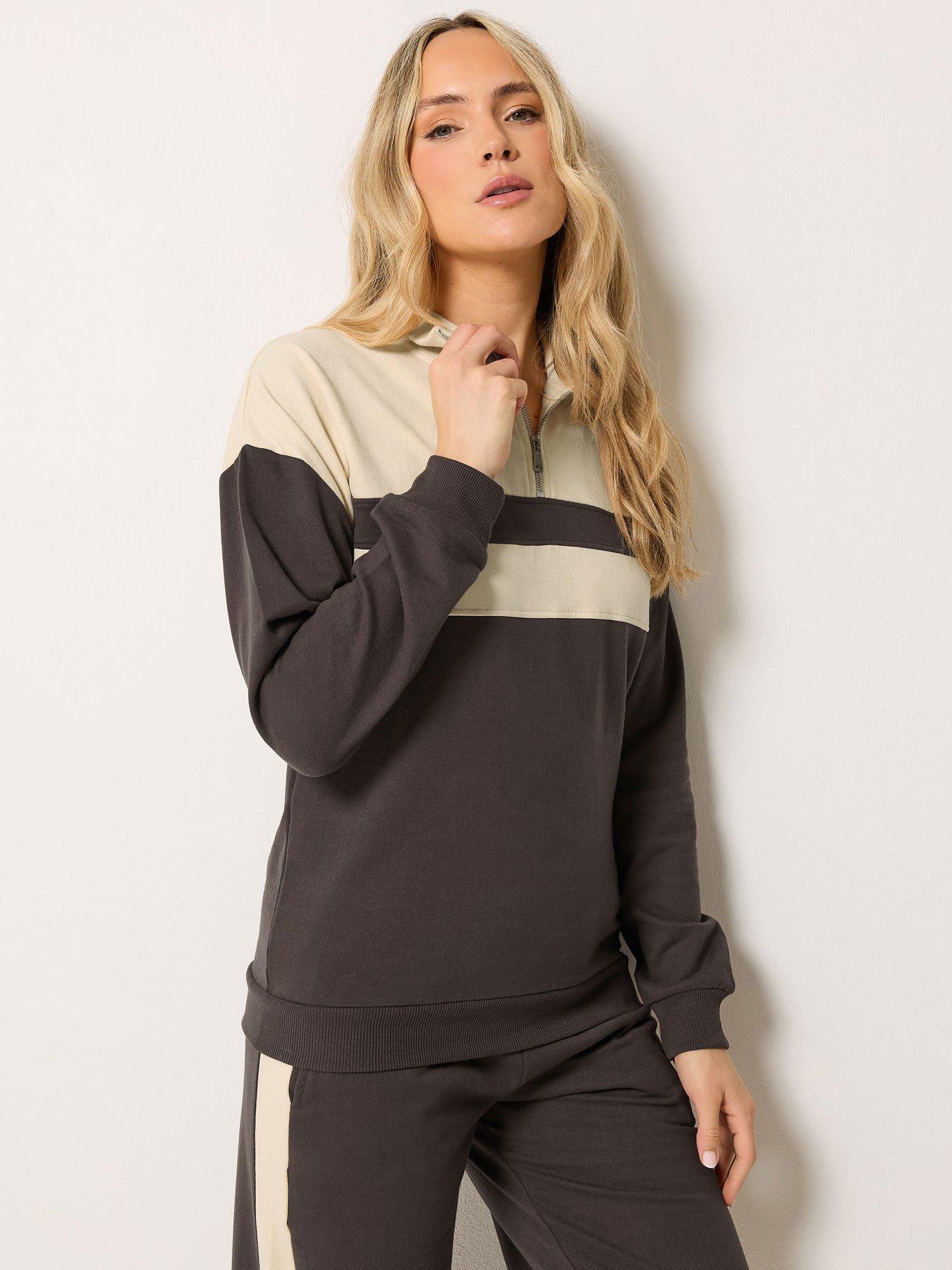 Image 1 of 4 of Long Tall Sally Colour Block Half Zip Sweatshirt - Brown