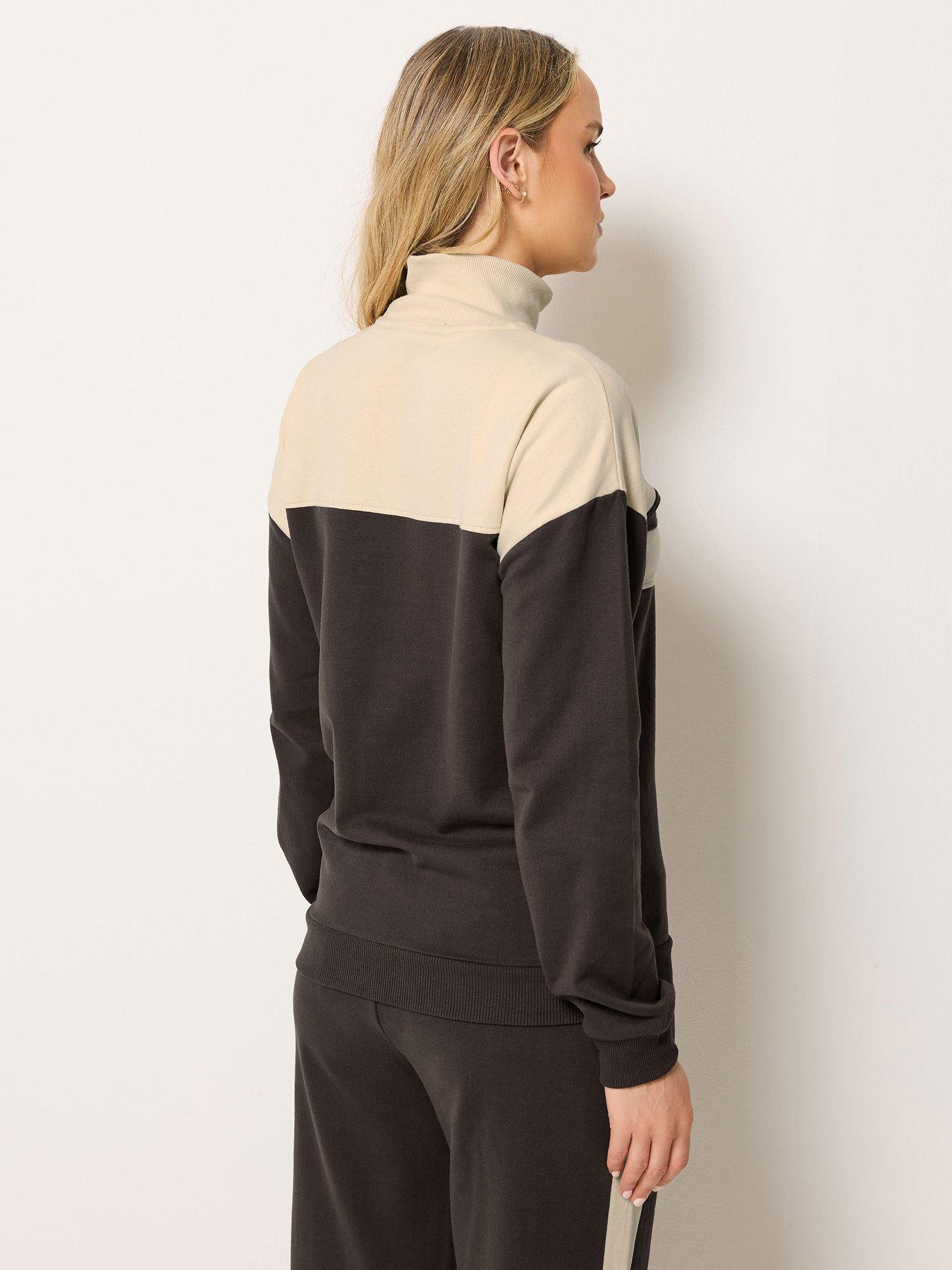 Image 2 of 4 of Long Tall Sally Colour Block Half Zip Sweatshirt - Brown