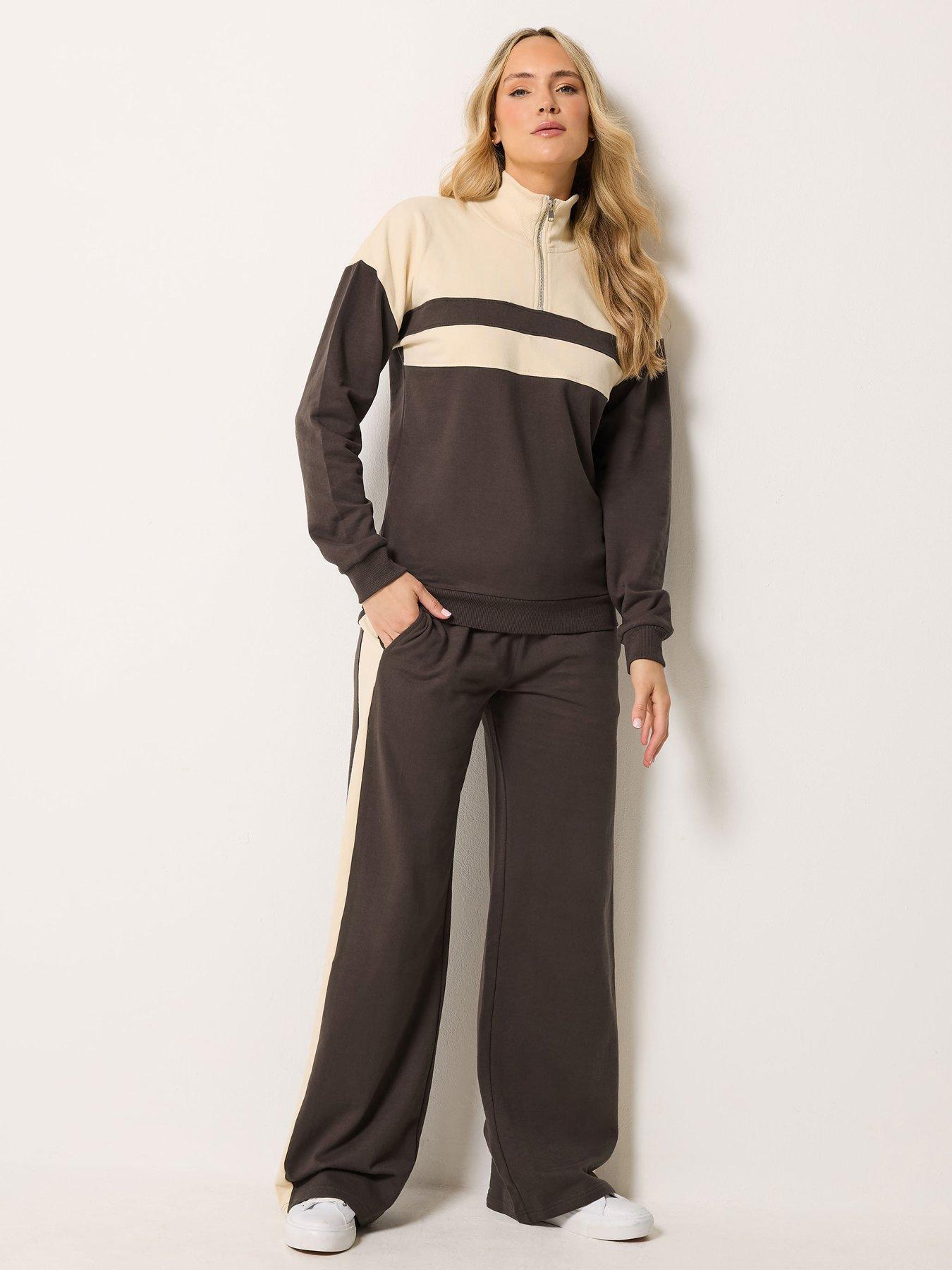 Image 3 of 4 of Long Tall Sally Colour Block Half Zip Sweatshirt - Brown