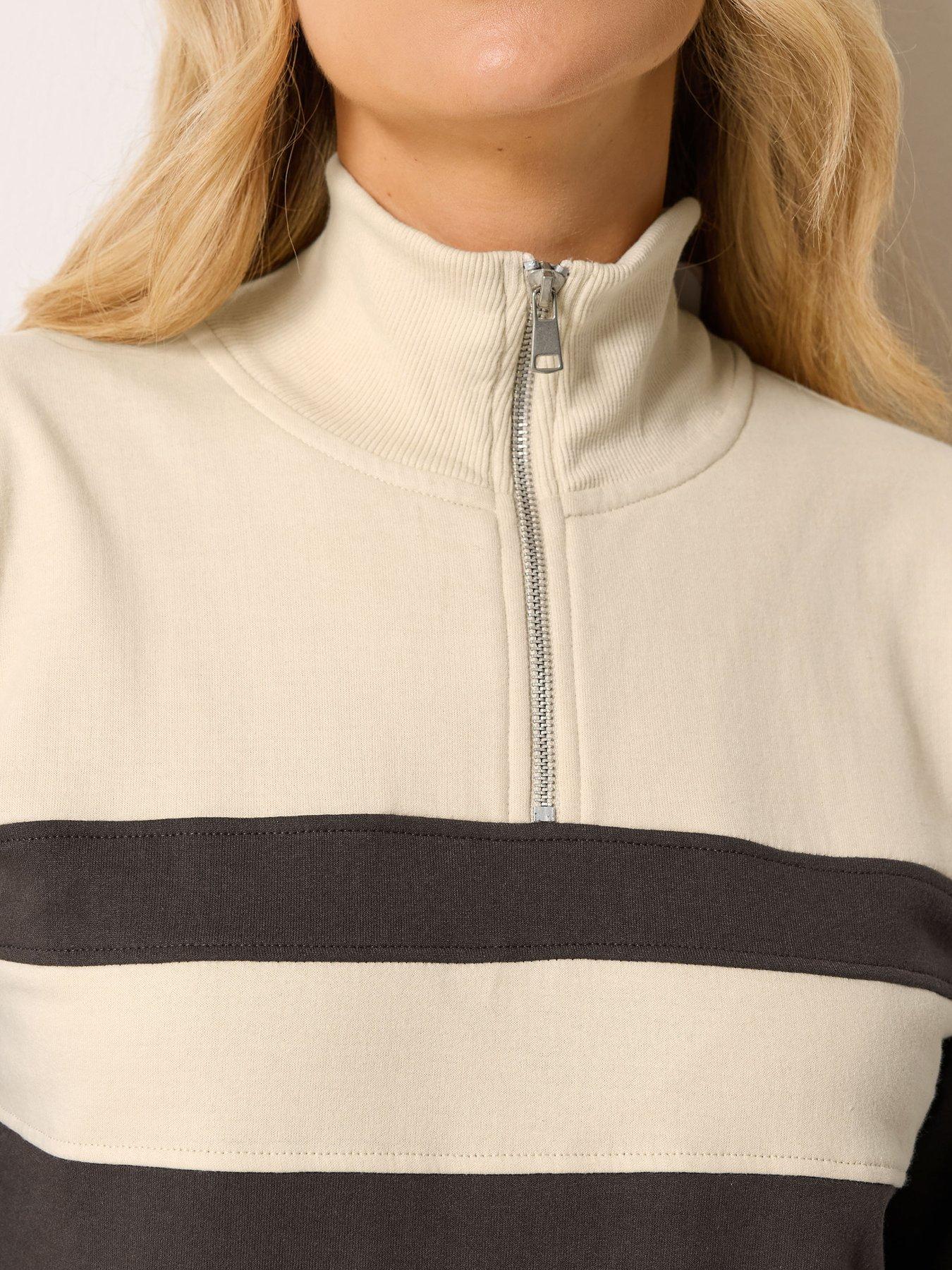Image 4 of 4 of Long Tall Sally Colour Block Half Zip Sweatshirt - Brown