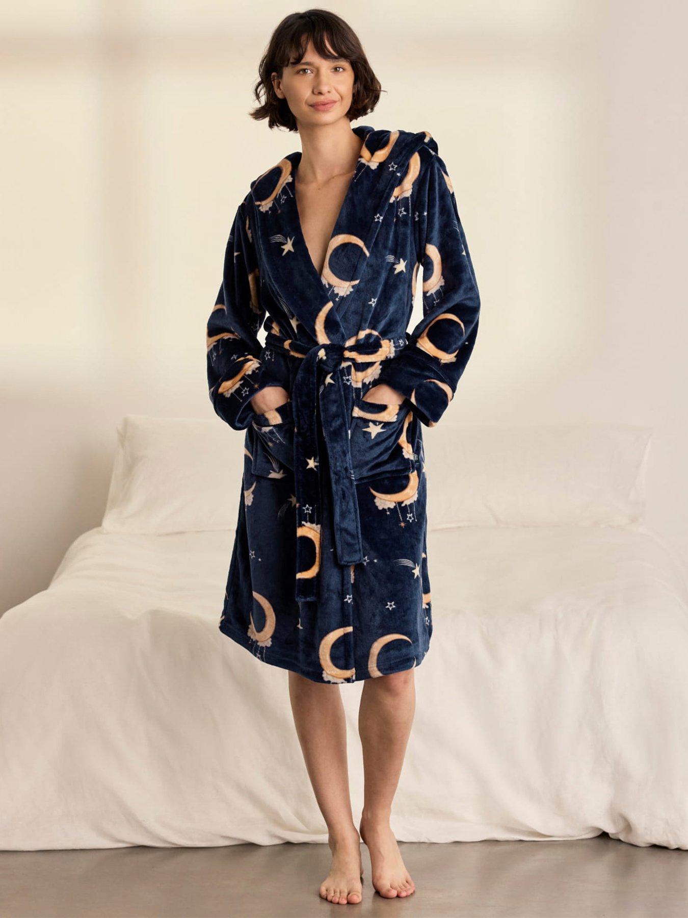 CHELSEA PEERS Fleece Lunar Print Dressing Gown - Navy
