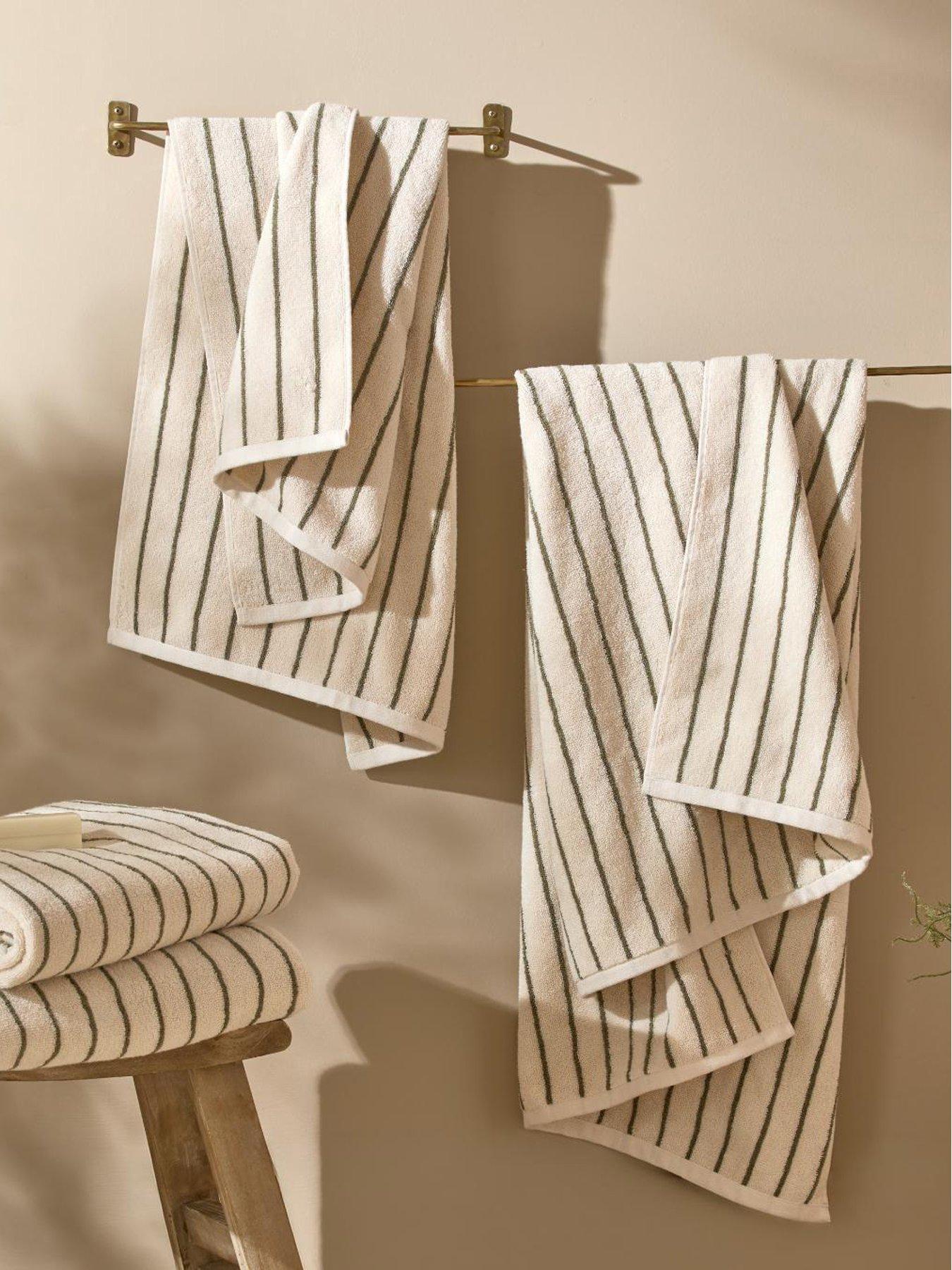 Image 3 of 4 of Yard Hebden Narrow Stripe Towel Collection Olive