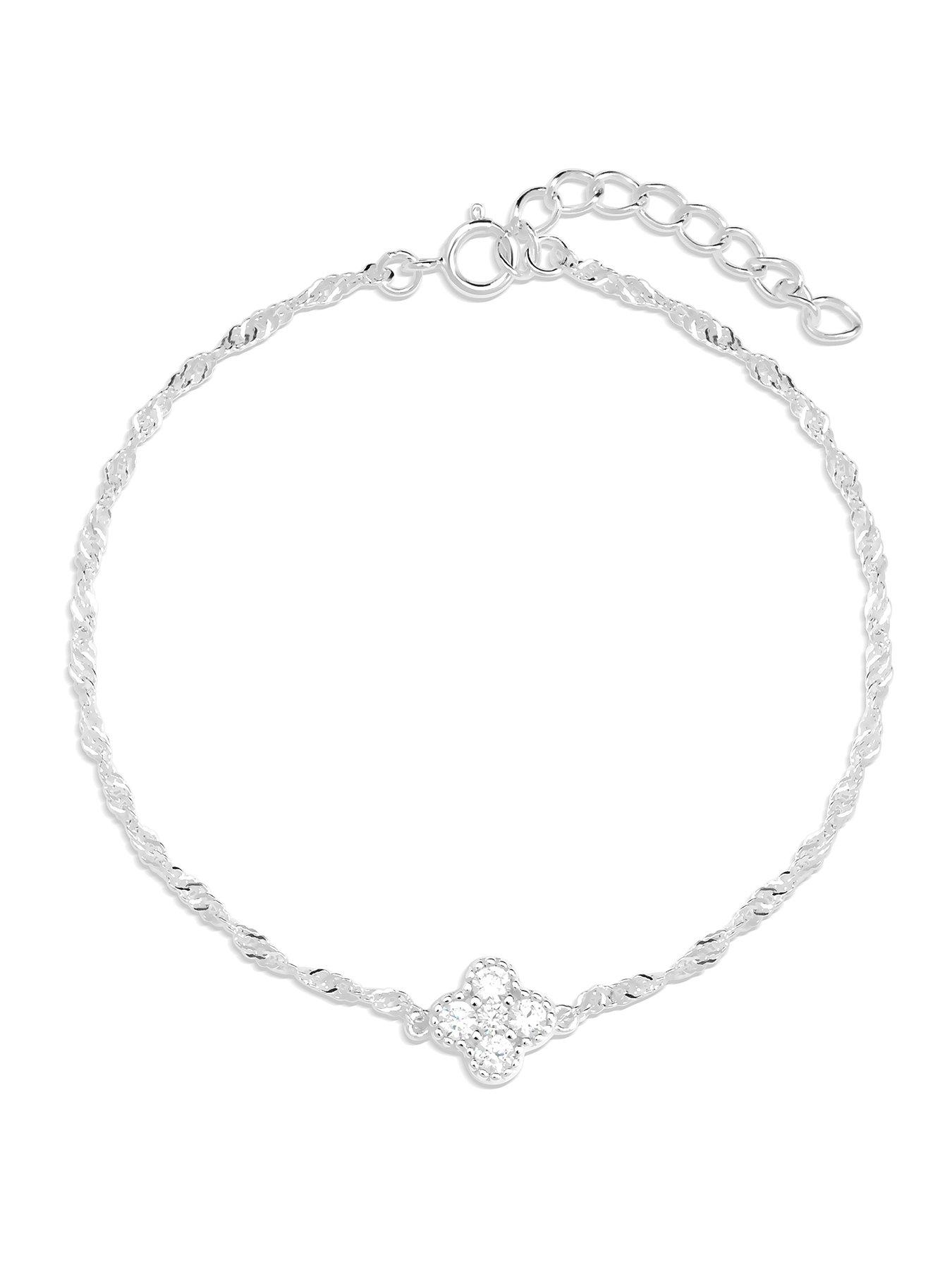Simply Silver Simply Silver 925 Sterling Silver Cubic Zirconia Clover Bracelet - Gift Pouch