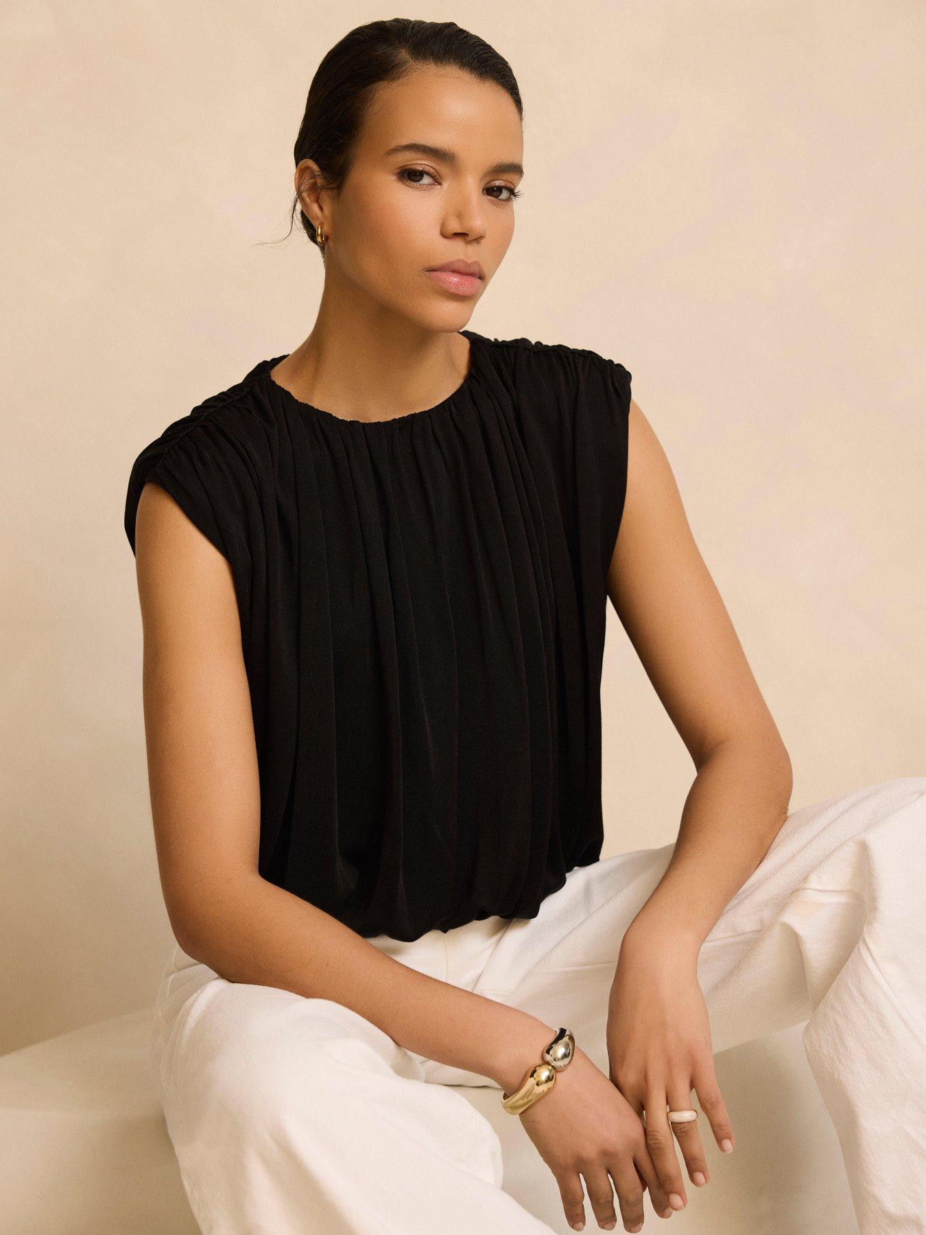 Image 3 of 6 of Mint Velvet Black Bubble Hem Top