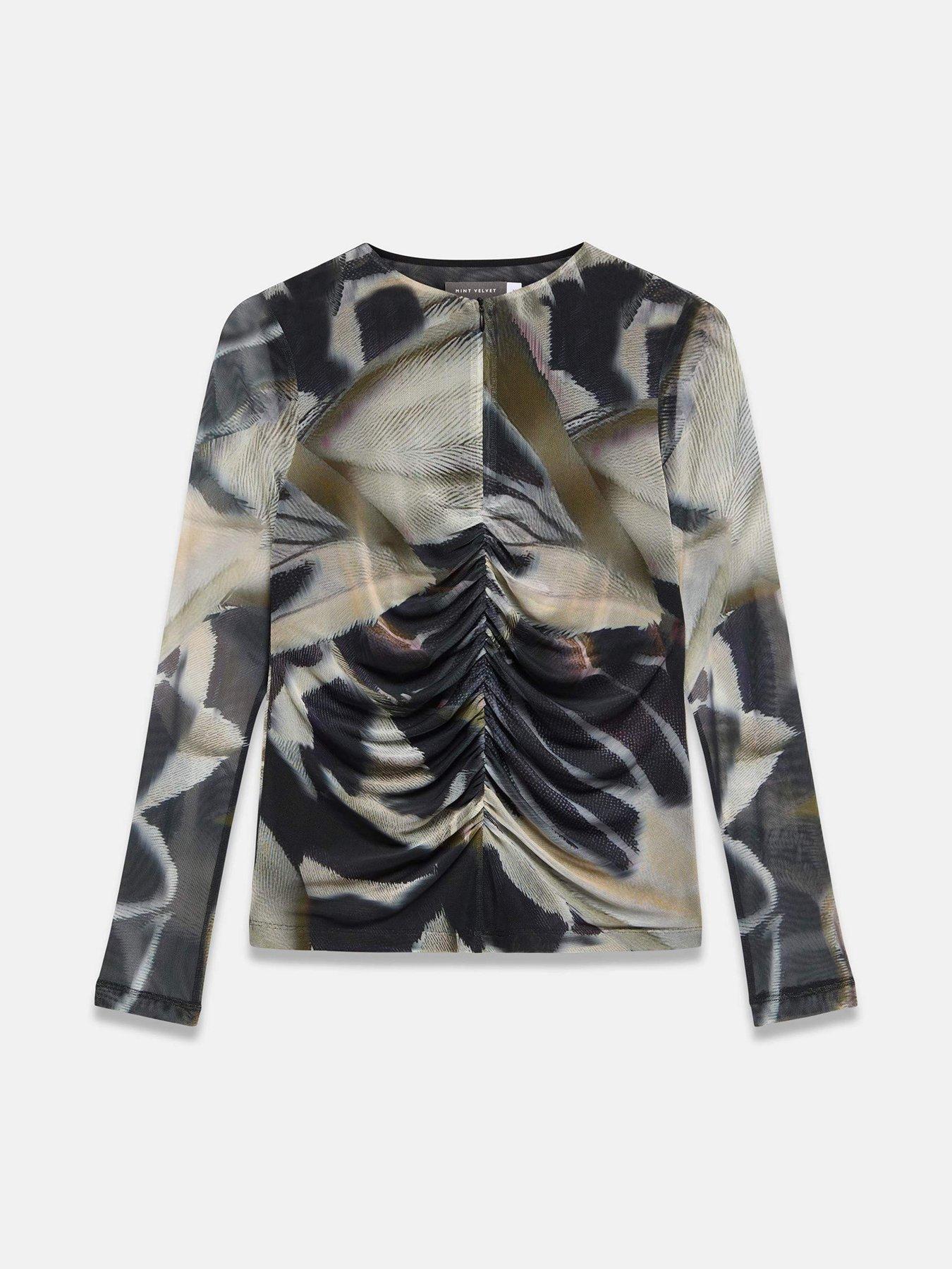 Image 5 of 6 of Mint Velvet Abstract Print Mesh Zip Top