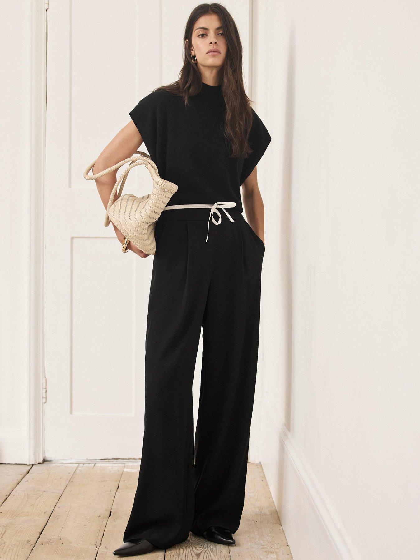 Mint Velvet Contrast Waist Trouser - Black