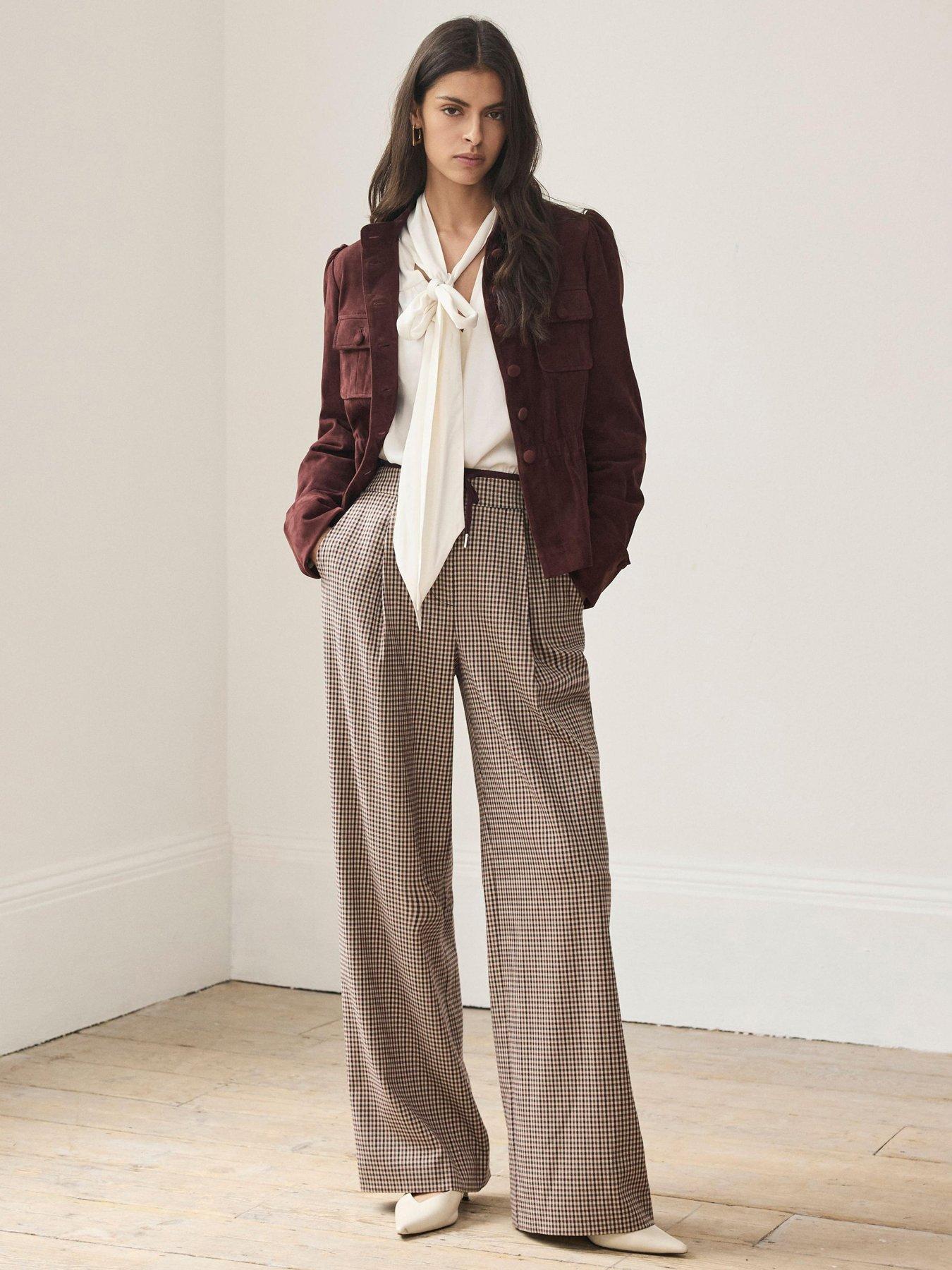 Mint Velvet Check Track Pant - Burgundy