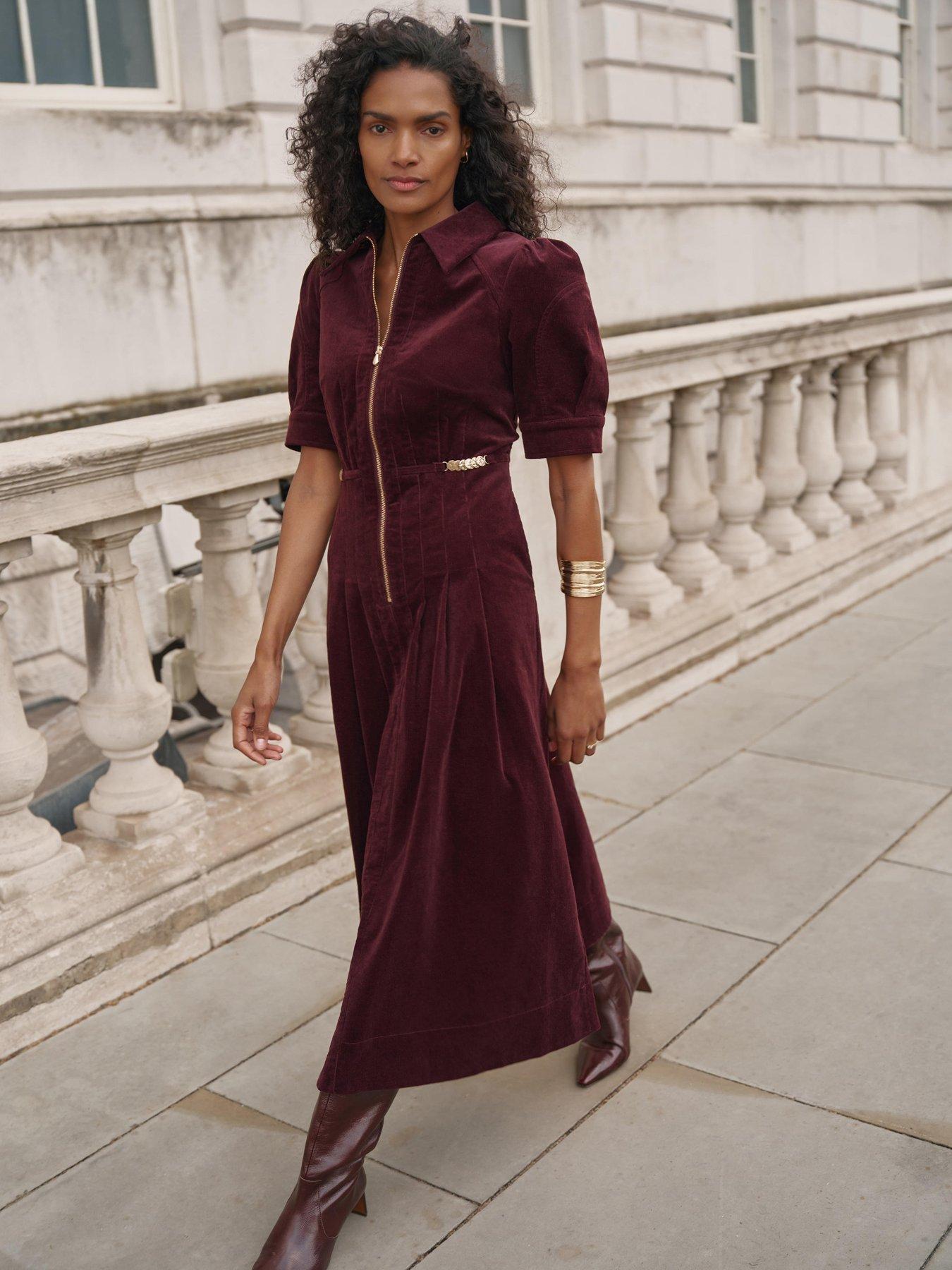 Image 1 of 6 of Mint Velvet Burgundy Cord Maxi Dress