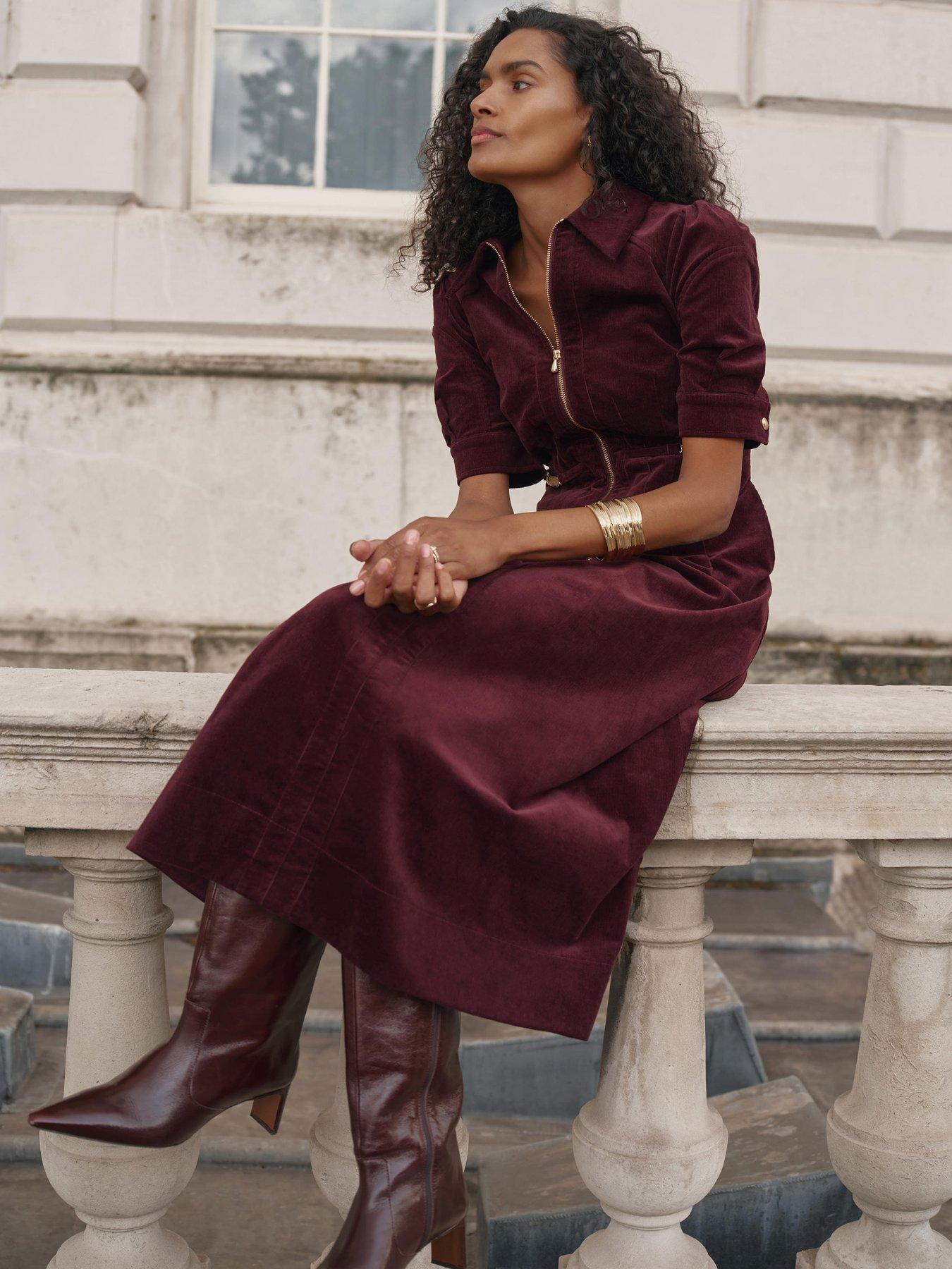 Image 2 of 6 of Mint Velvet Burgundy Cord Maxi Dress