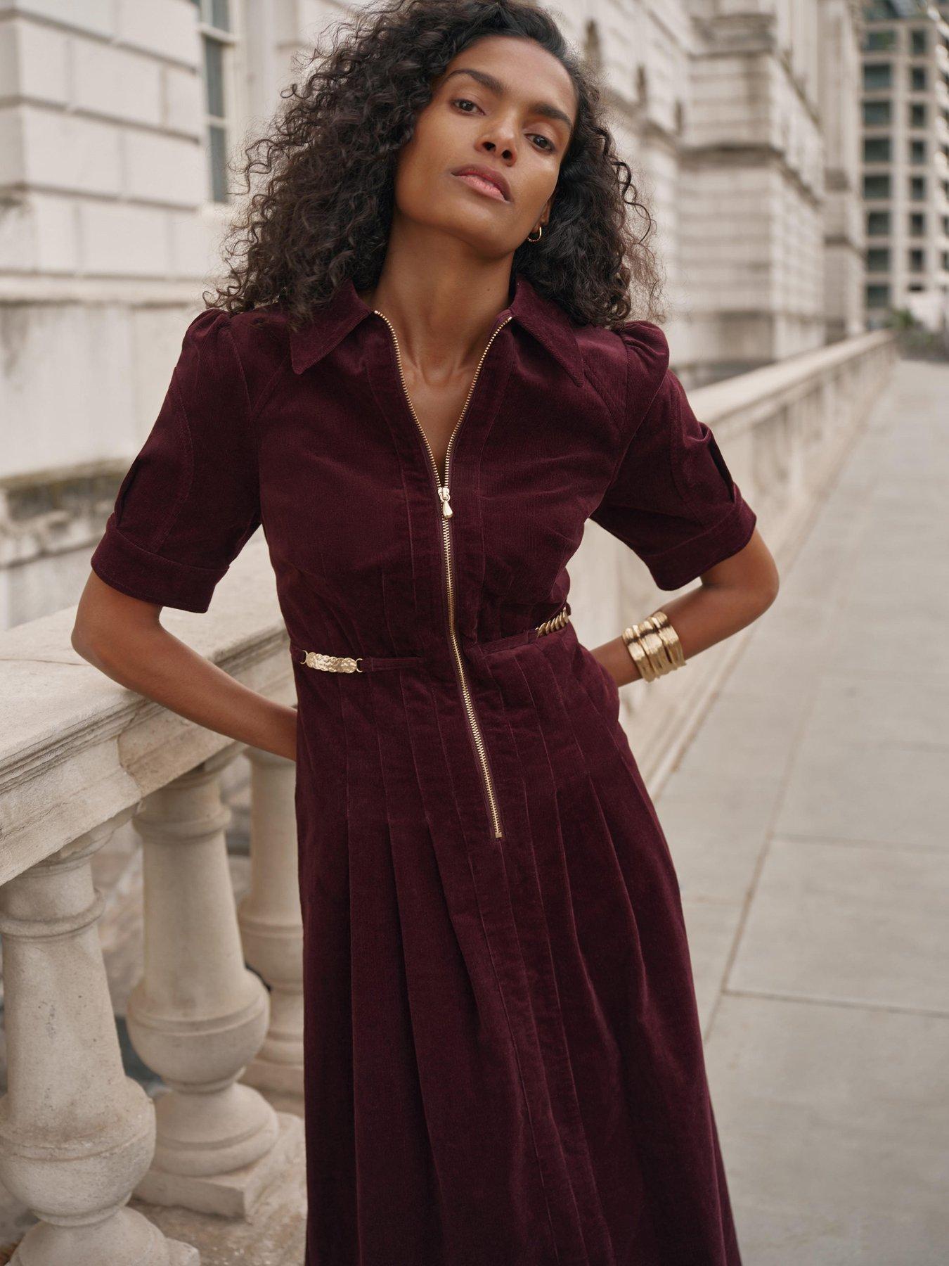 Image 3 of 6 of Mint Velvet Burgundy Cord Maxi Dress