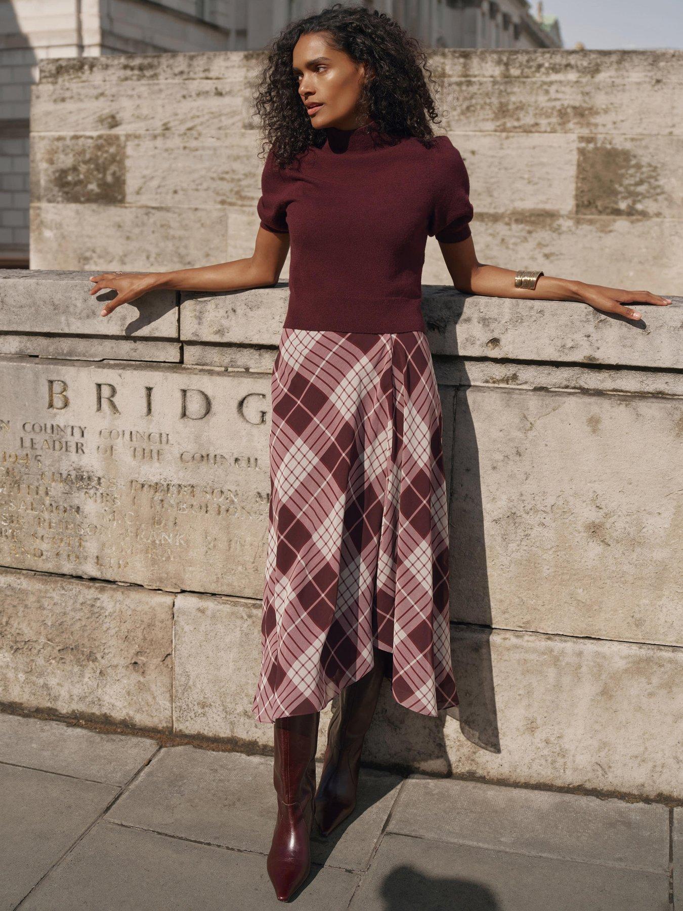 Image 1 of 6 of Mint Velvet Check Layered Midi Dress