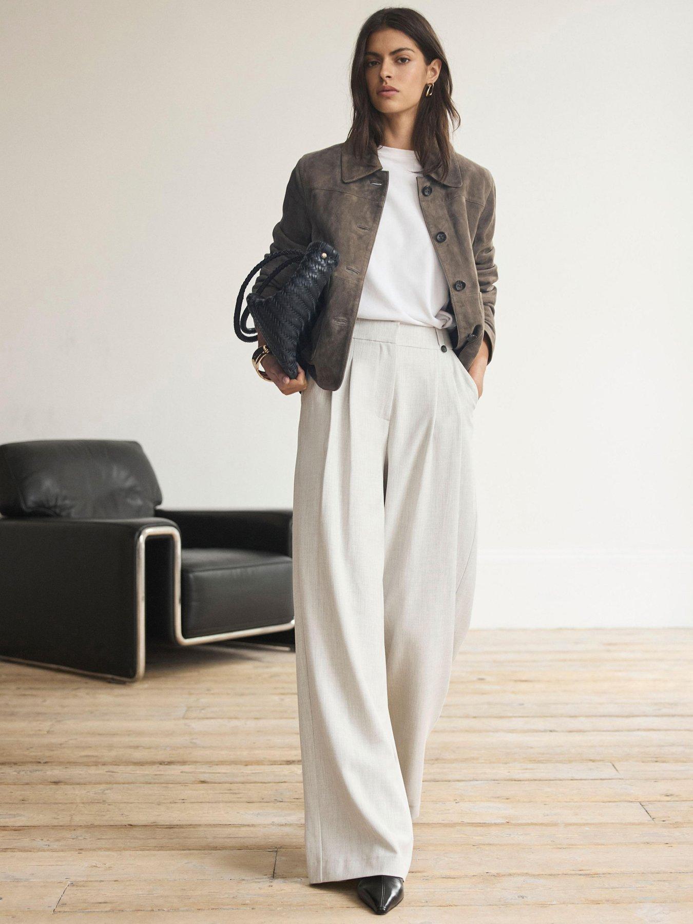 Mint Velvet Wide Leg Pleat Trouser - Grey
