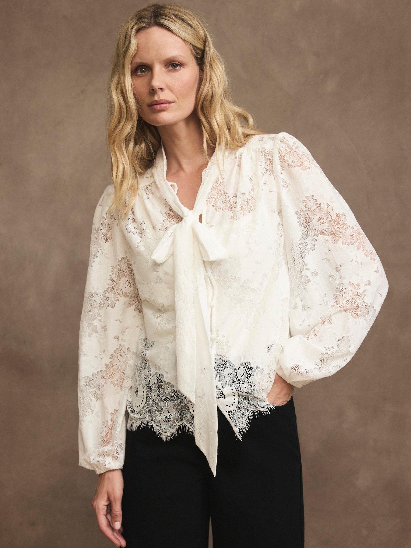 Mint Velvet Ivory Lace Pussybow Blouse
