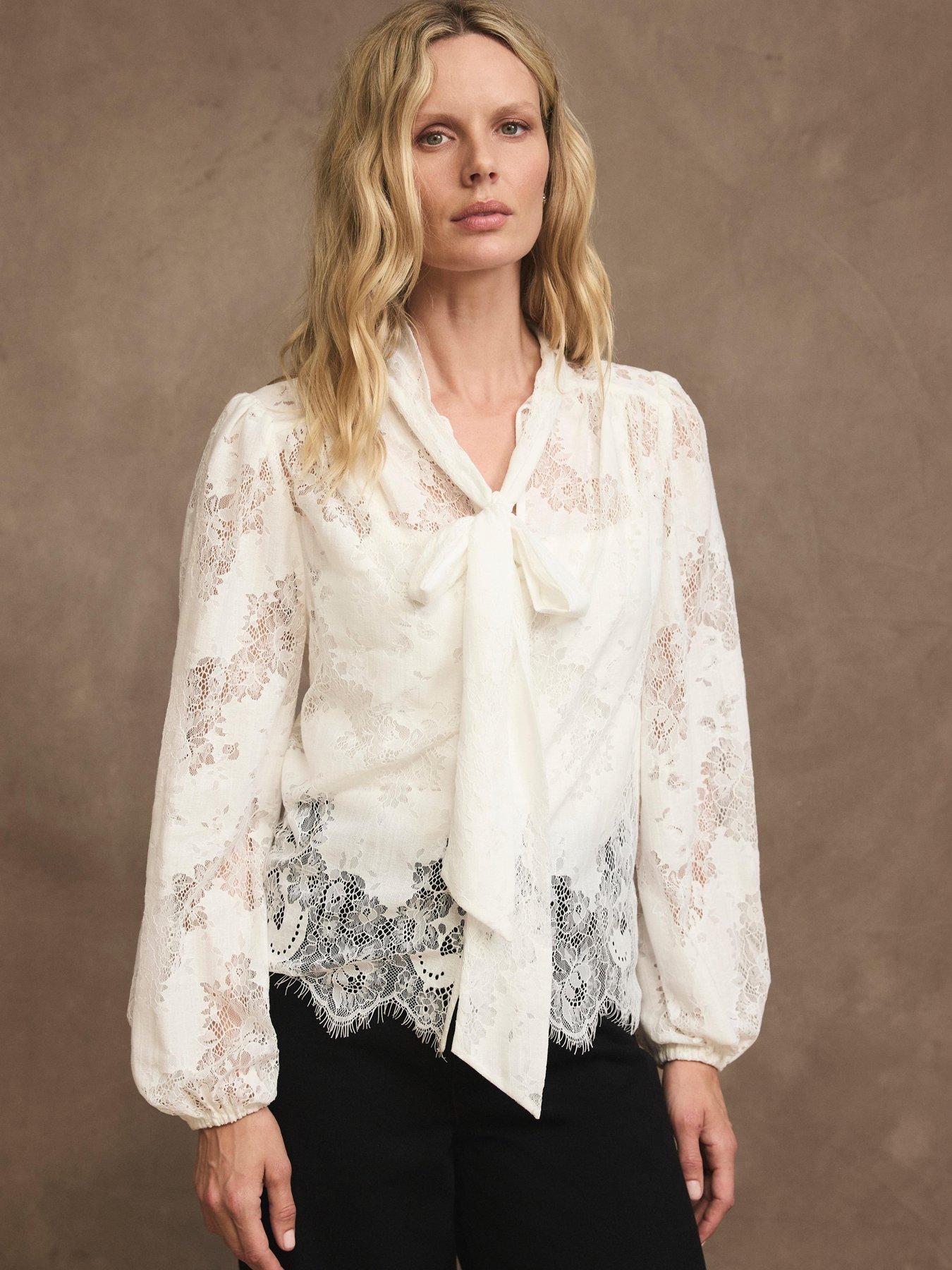Image 2 of 6 of Mint Velvet Ivory Lace Pussybow Blouse