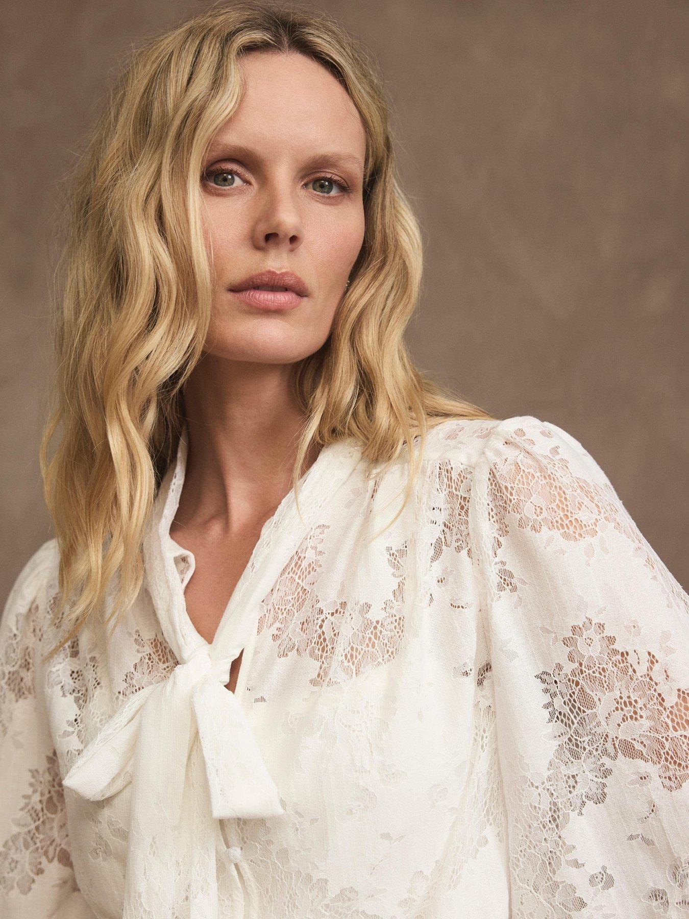 Image 3 of 6 of Mint Velvet Ivory Lace Pussybow Blouse
