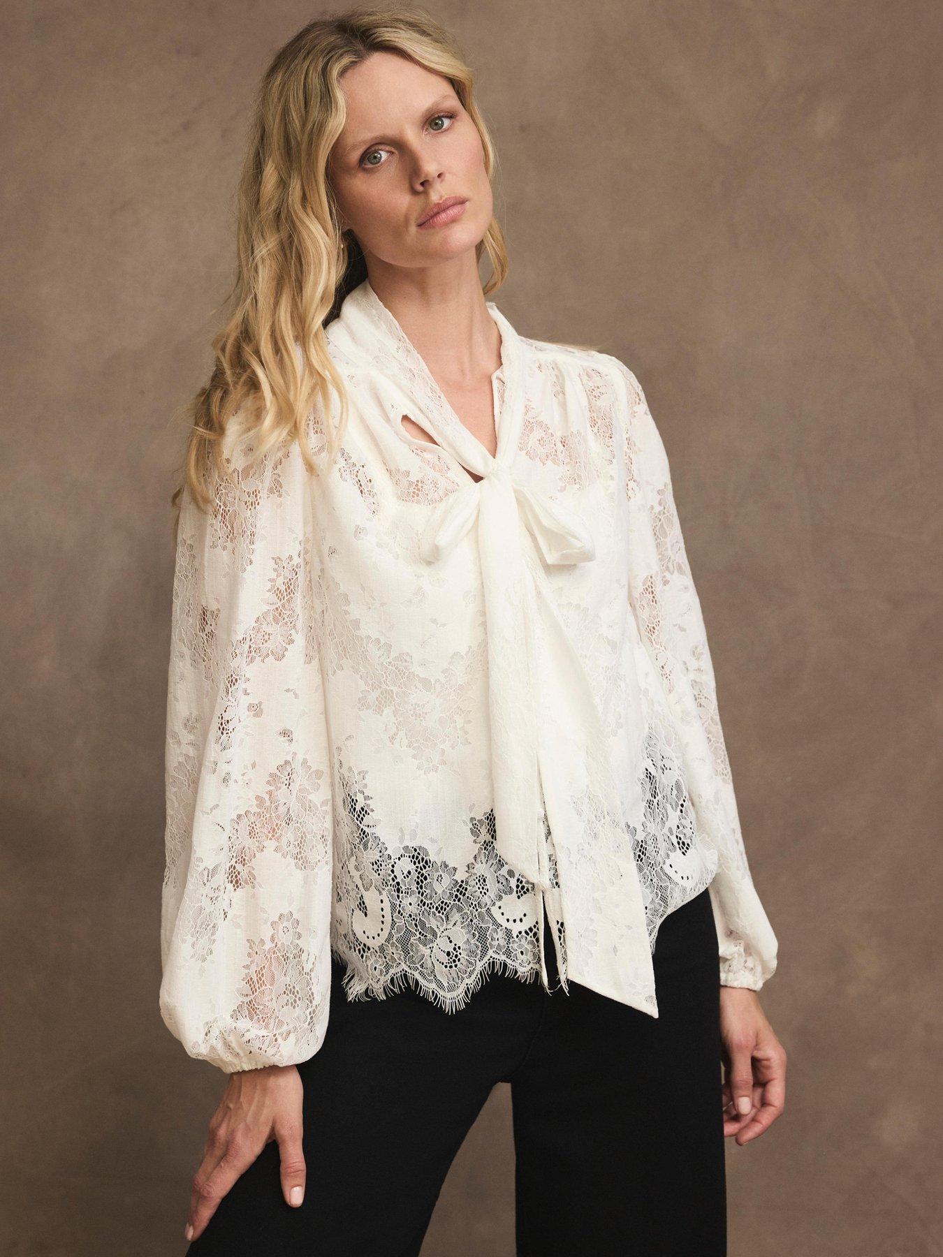 Image 4 of 6 of Mint Velvet Ivory Lace Pussybow Blouse