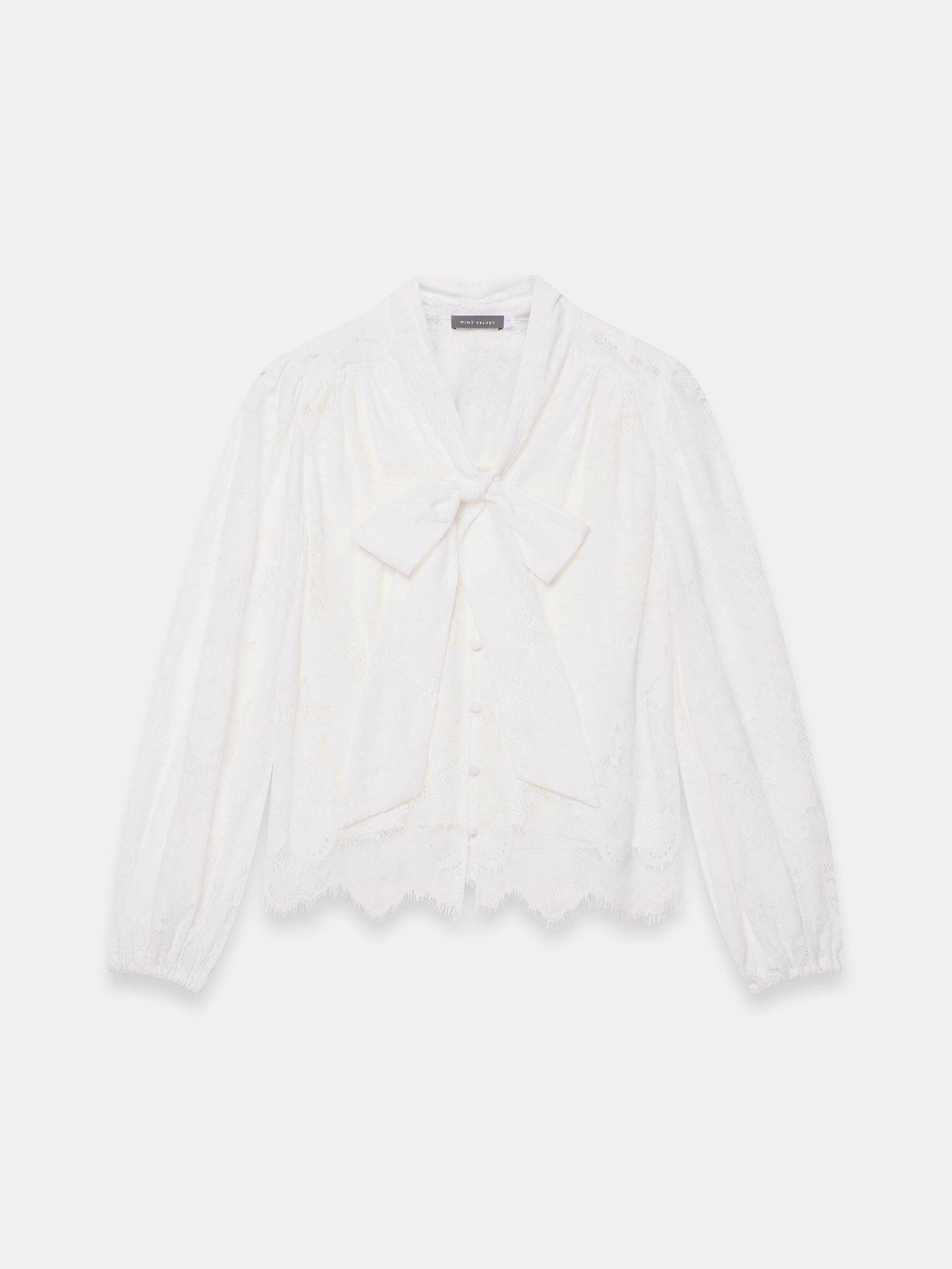 Image 5 of 6 of Mint Velvet Ivory Lace Pussybow Blouse
