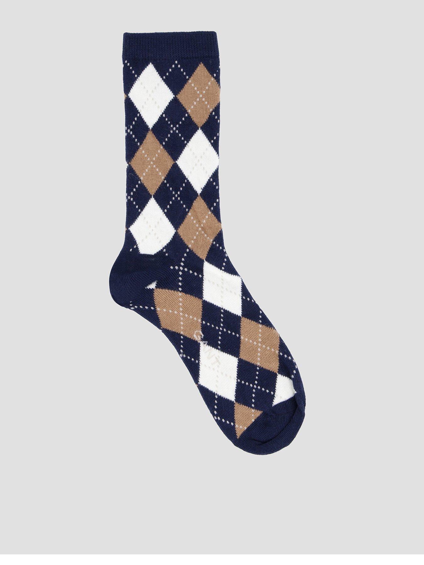 Image 1 of 4 of GANT Womens Cotton-Rich Stretch Argyle Crew Socks - Blue