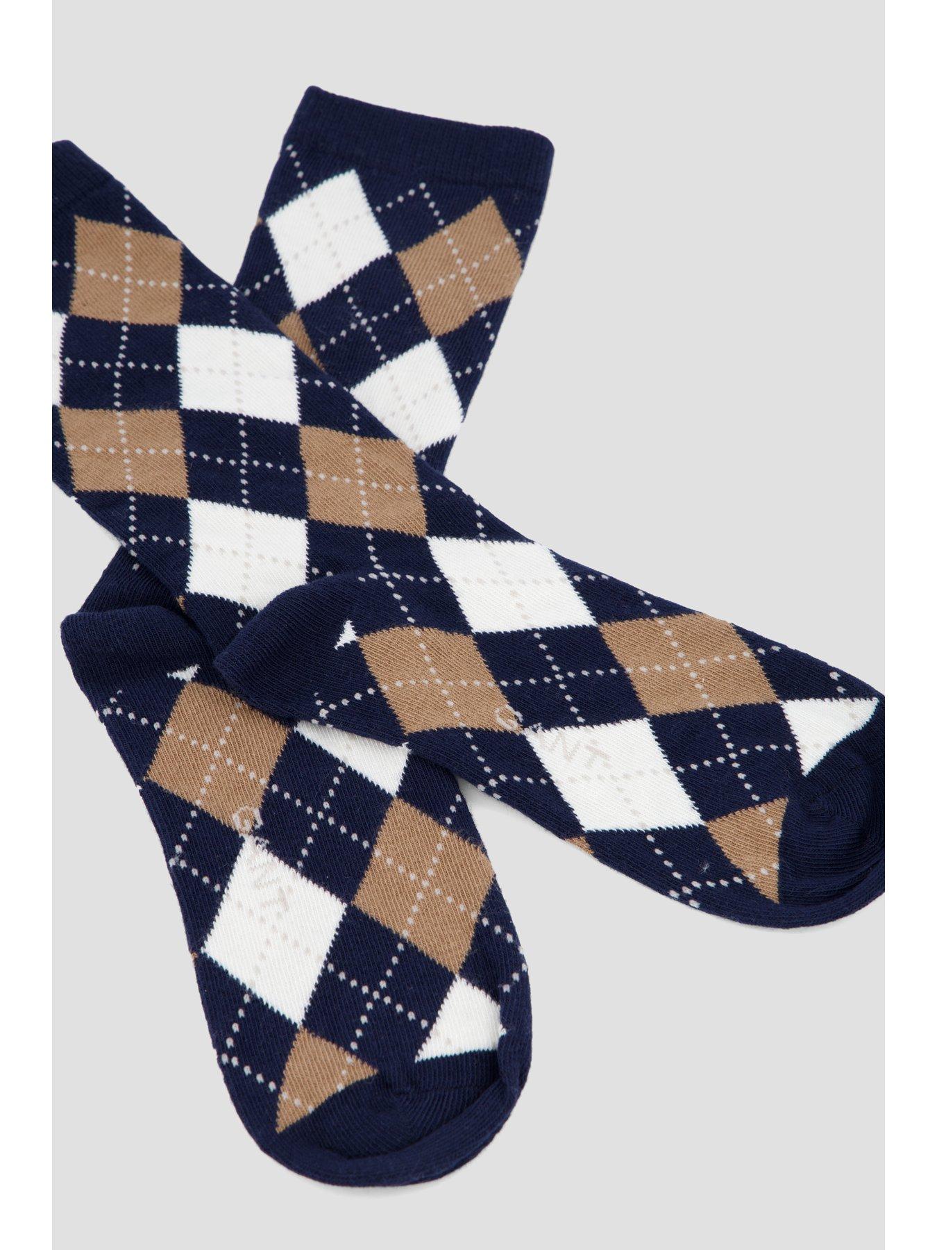 Image 2 of 4 of GANT Womens Cotton-Rich Stretch Argyle Crew Socks - Blue