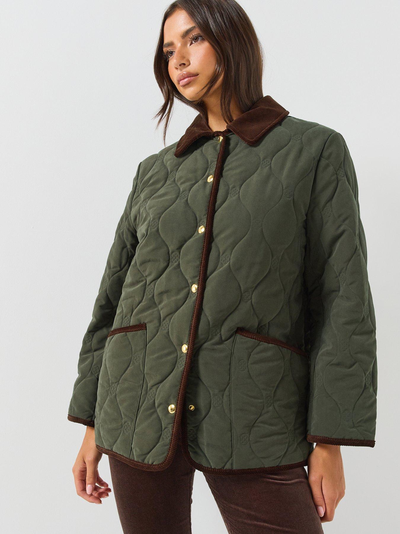 Image 1 of 6 of GANT Womens Monogram Quilted Cord Collar Jacket - Green
