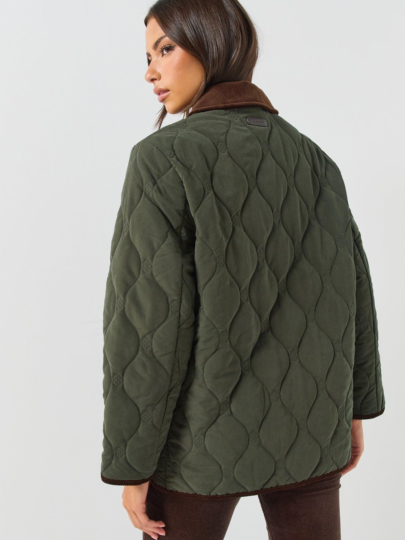 Image 2 of 6 of GANT Womens Monogram Quilted Cord Collar Jacket - Green