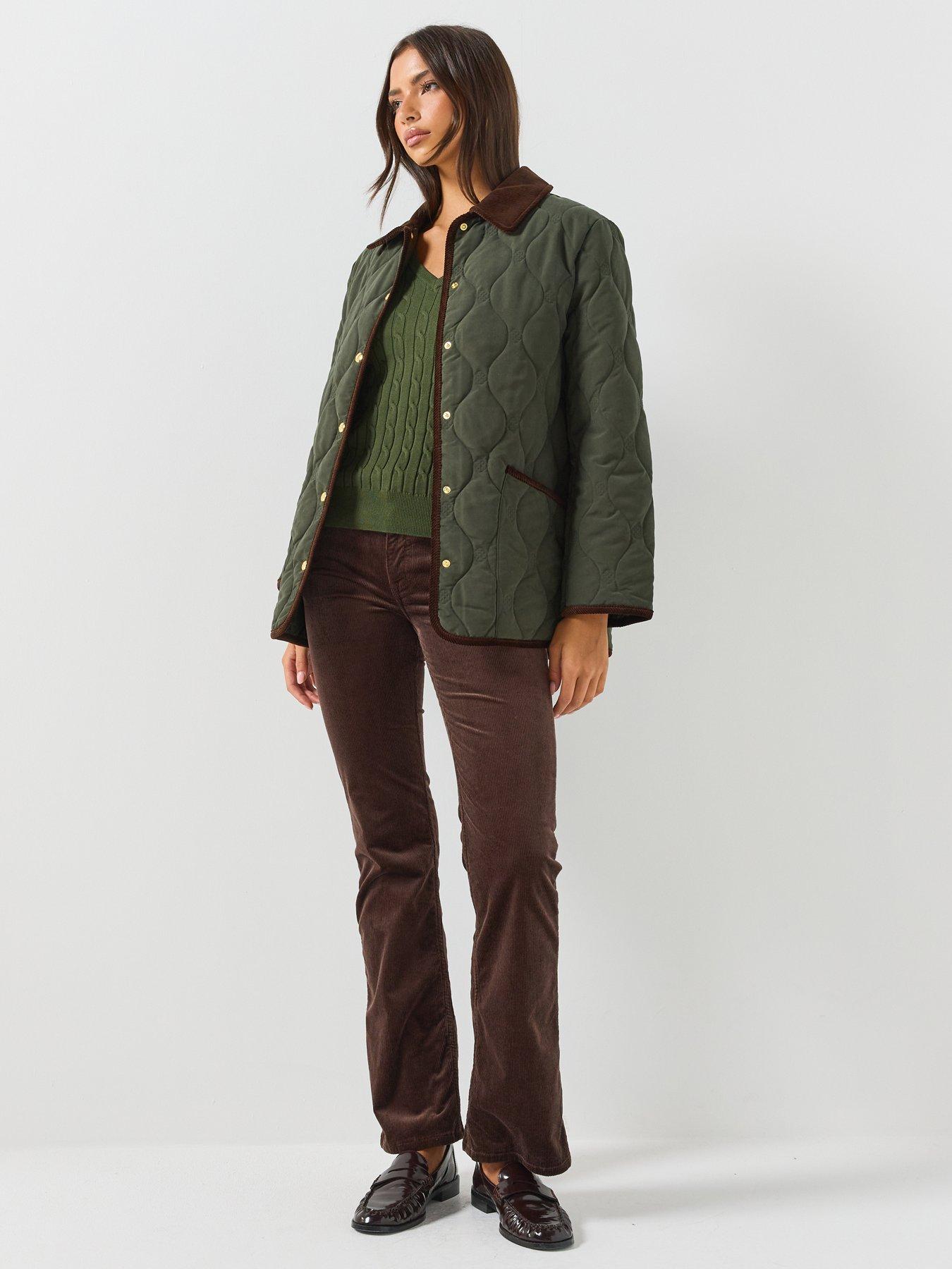 Image 3 of 6 of GANT Womens Monogram Quilted Cord Collar Jacket - Green