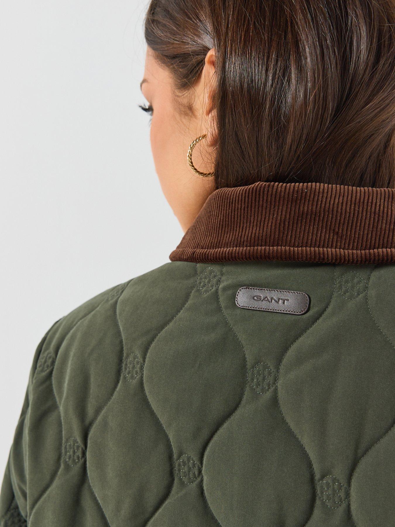 Image 4 of 6 of GANT Womens Monogram Quilted Cord Collar Jacket - Green