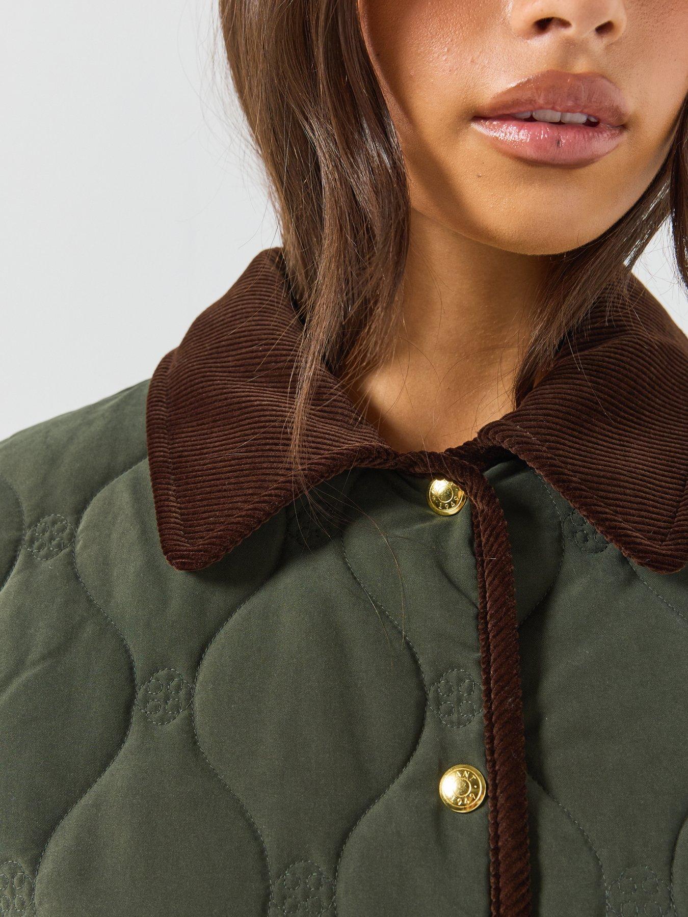 Image 5 of 6 of GANT Womens Monogram Quilted Cord Collar Jacket - Green