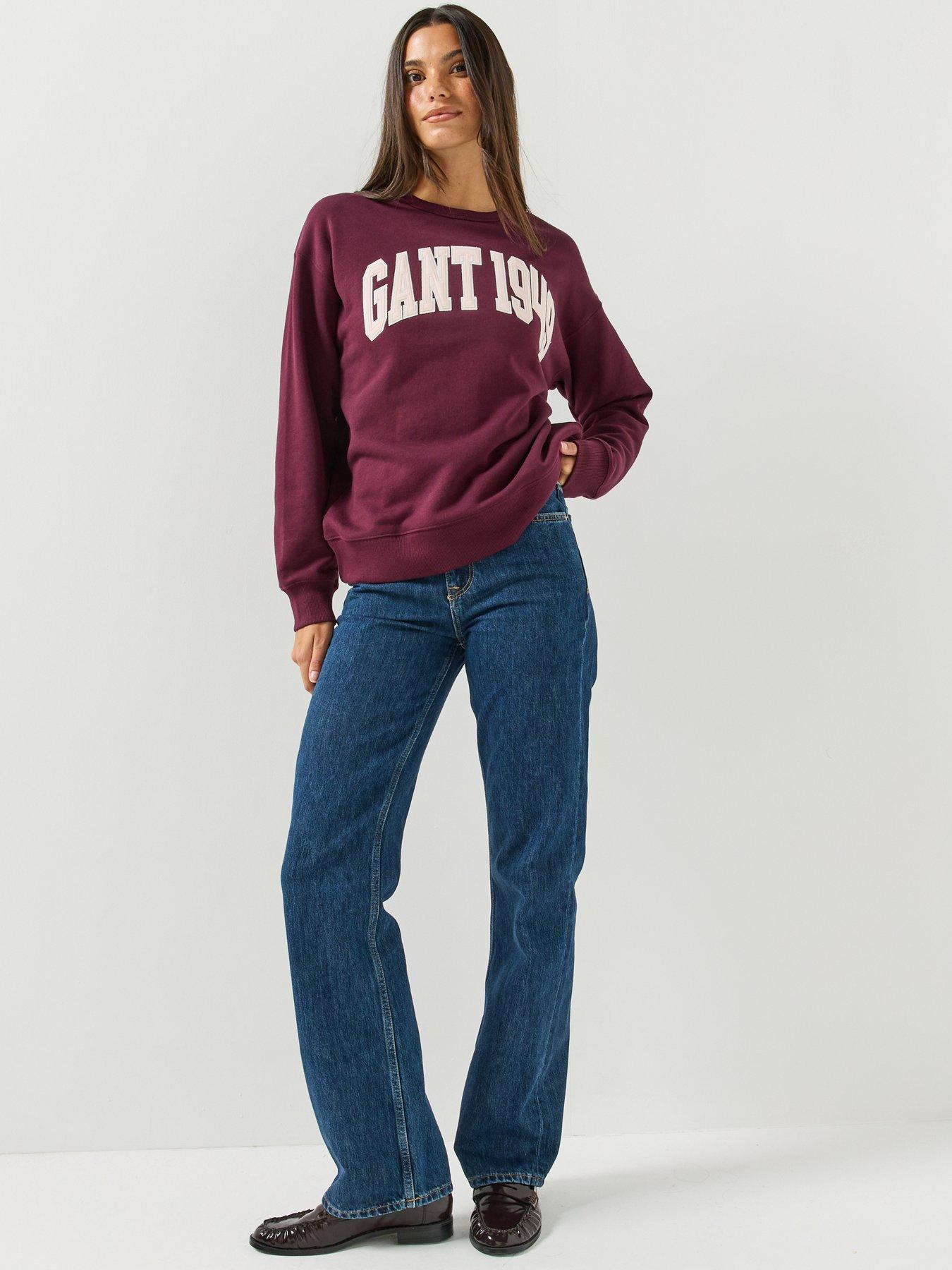Image 3 of 5 of GANT Womens Graphic Chest Print Crew Neck Sweatshirt - Red