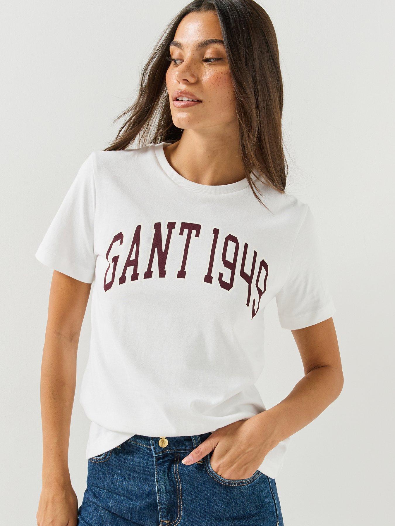 Image 1 of 5 of GANT Womens GANT 1949 Graphic Regular Fit T-Shirt - White