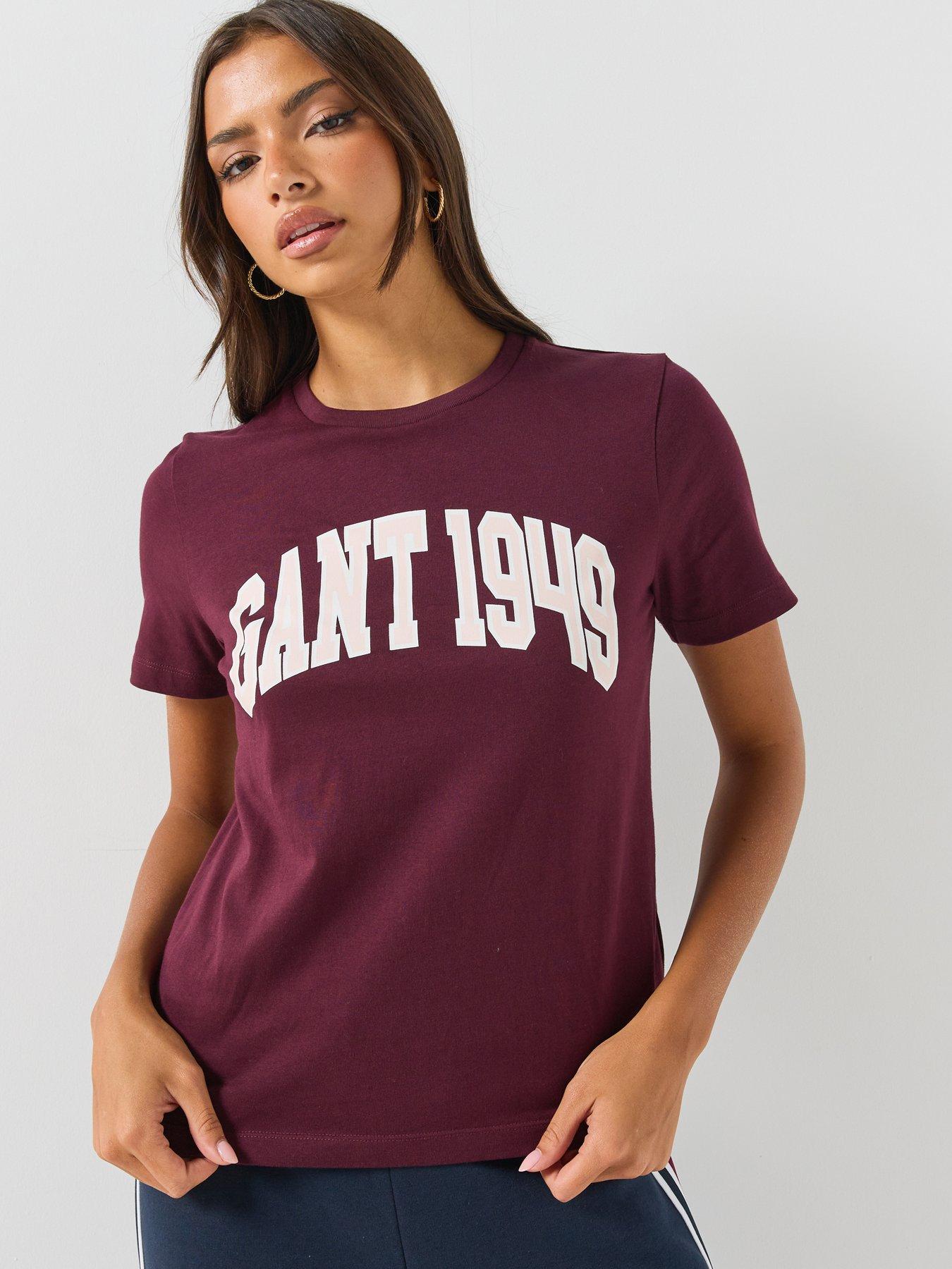 Image 1 of 5 of GANT Womens Regular Graphic Crew Neck T-Shirt - Red