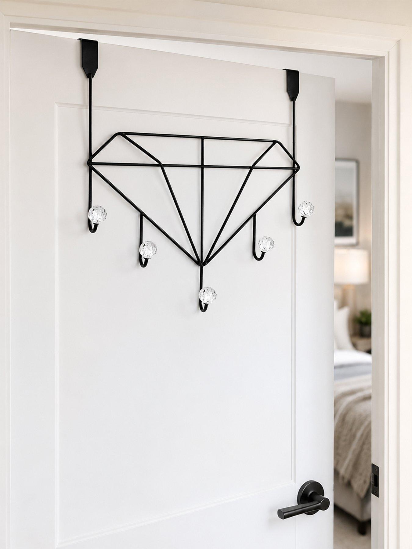 Image 1 of 3 of Showerdrape Showerdrape Diamonds Embellished Over Door Storage Hooks Black