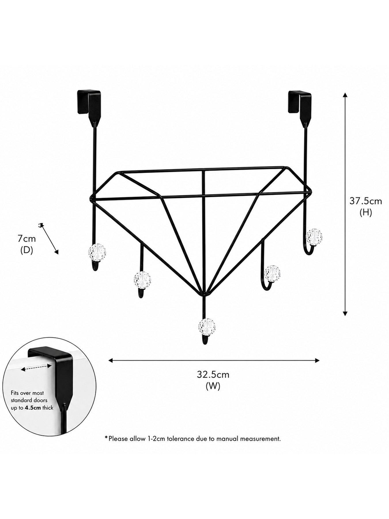 Image 3 of 3 of Showerdrape Showerdrape Diamonds Embellished Over Door Storage Hooks Black
