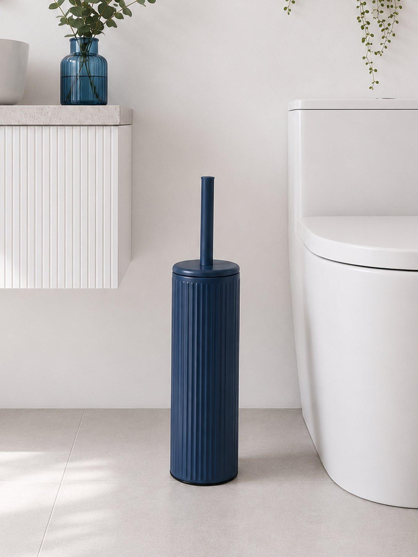 Showerdrape Showerdrape Alpini Dark Blue Round Ribbed Fully Lined Toilet Brush & Holder