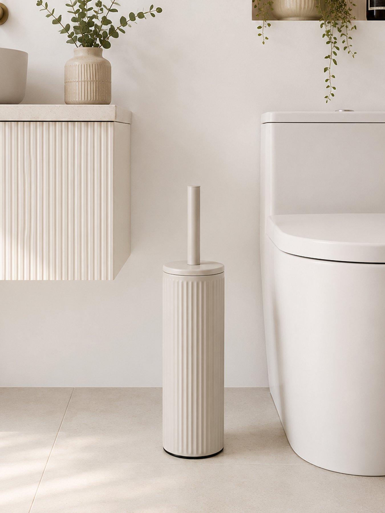 Showerdrape Showerdrape Alpini Beige Round Ribbed Fully Lined Toilet Brush & Holder