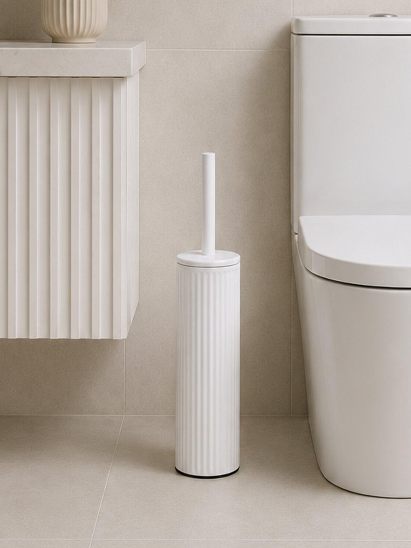 Showerdrape Showerdrape Alpini White Round Ribbed Fully Lined Toilet Brush & Holder