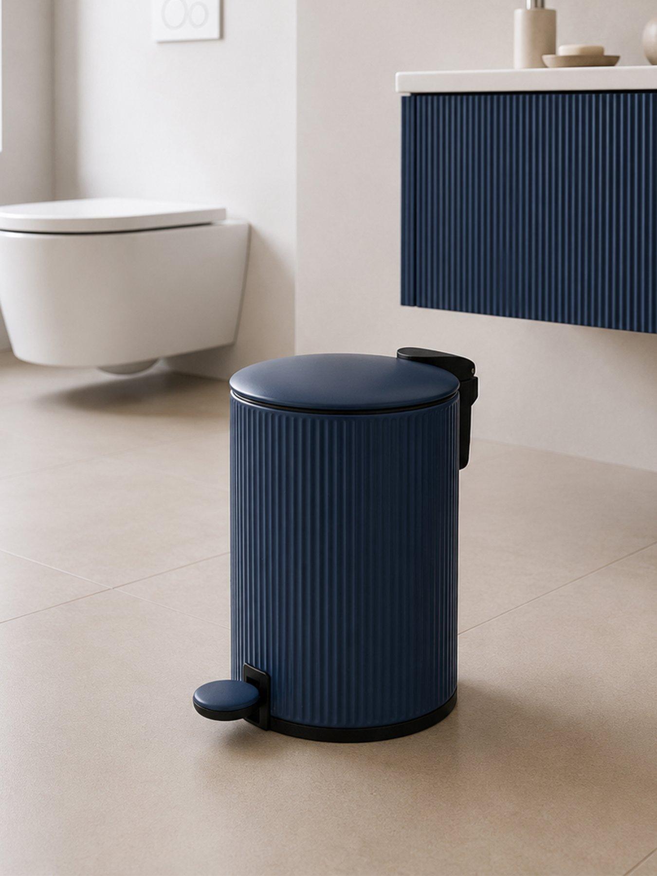 Image 1 of 3 of Showerdrape Showerdrape Alpini Dark Blue Round Ribbed 3l Soft Close Pedal Bin