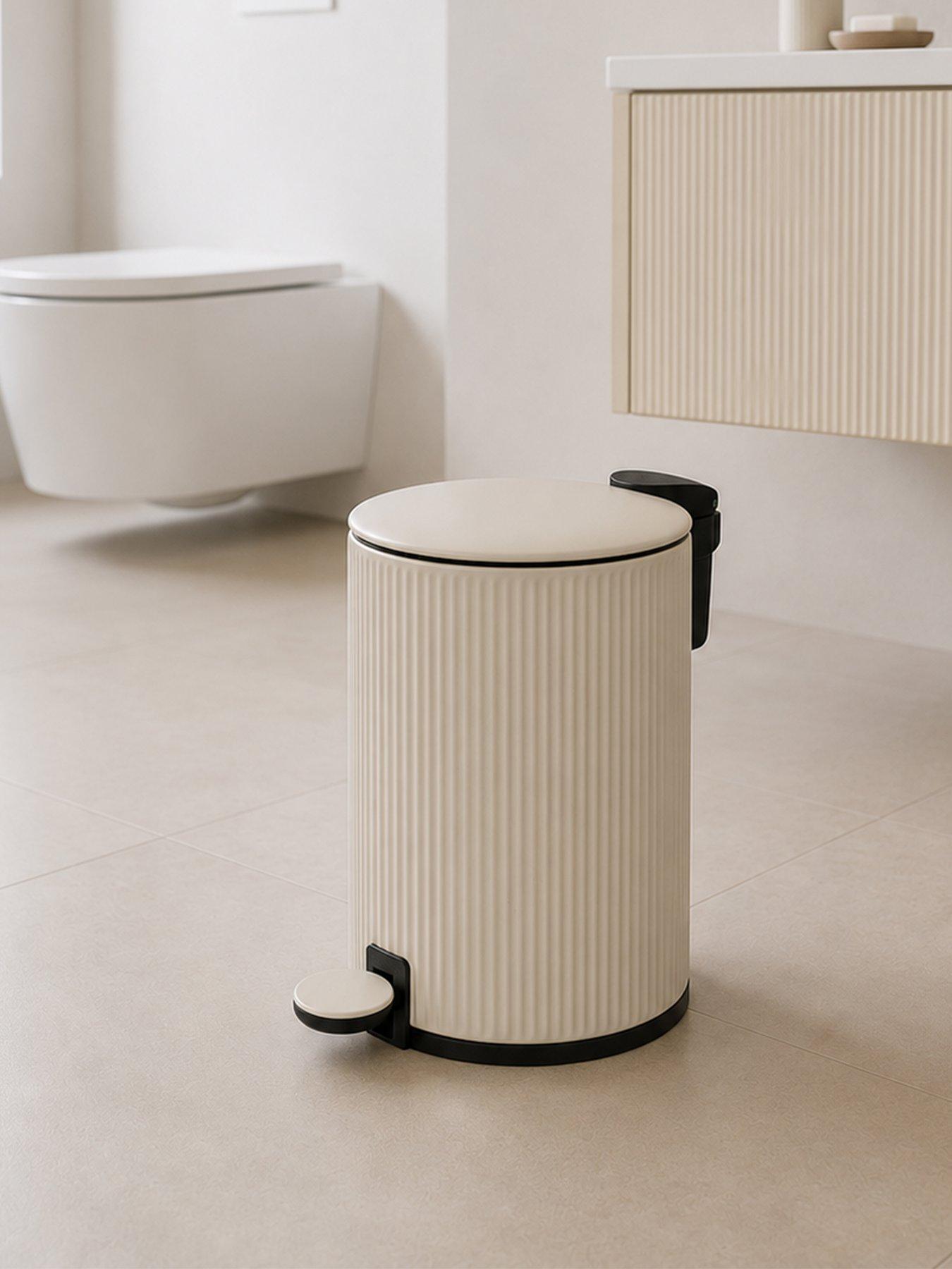 Image 1 of 3 of Showerdrape Showerdrape Alpini Beige Round Ribbed 3l Soft Close Pedal Bin