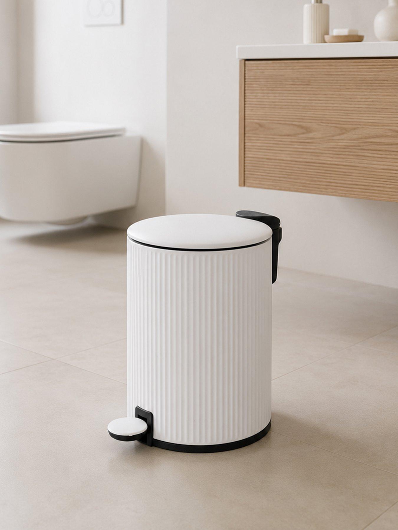 Image 1 of 3 of Showerdrape Showerdrape Alpini White Round Ribbed 3l Soft Close Pedal Bin