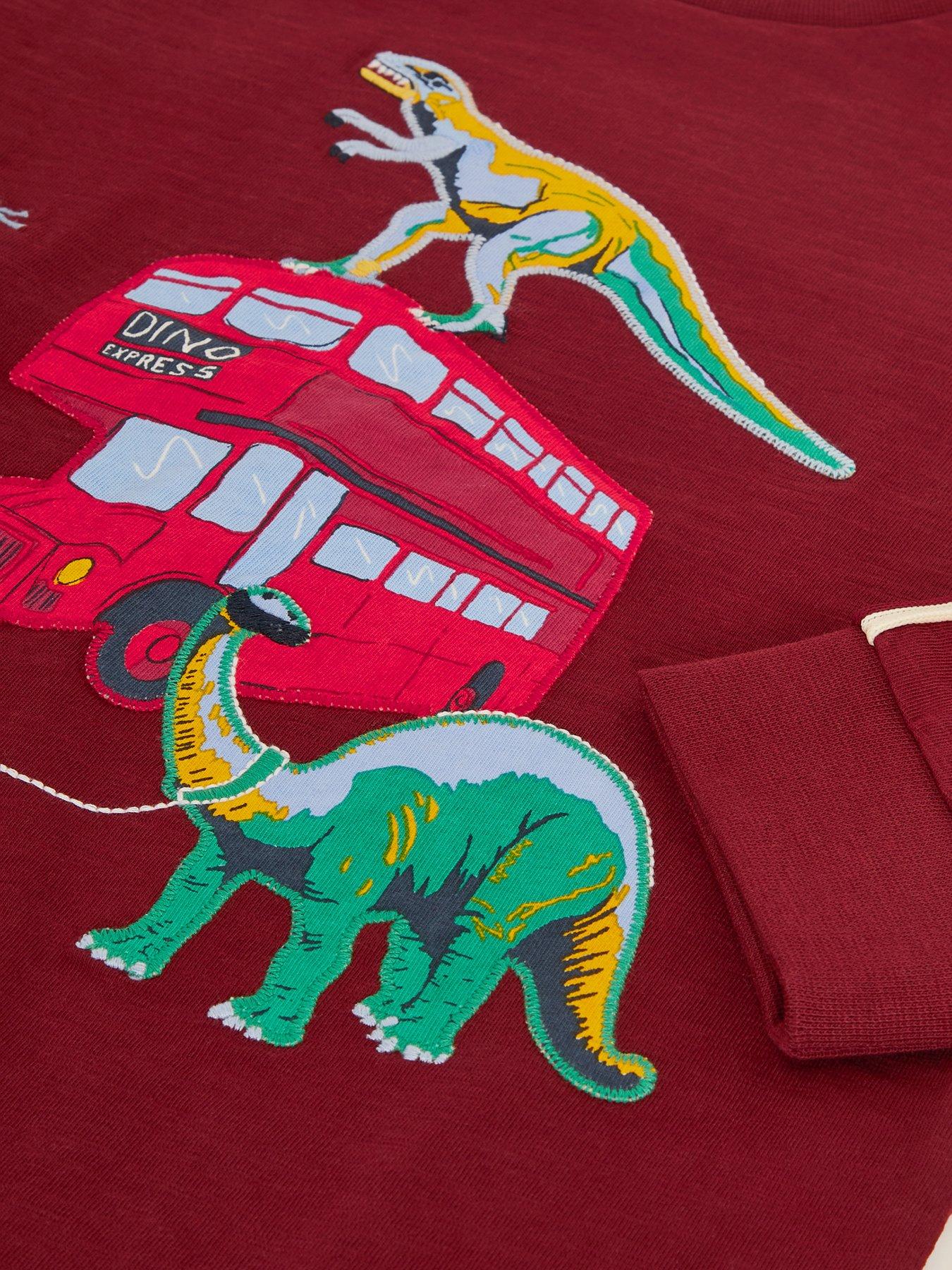 Image 3 of 3 of Monsoon Boys London Bus Dino Graphic Long Sleeve T-Shirt - Dark Red