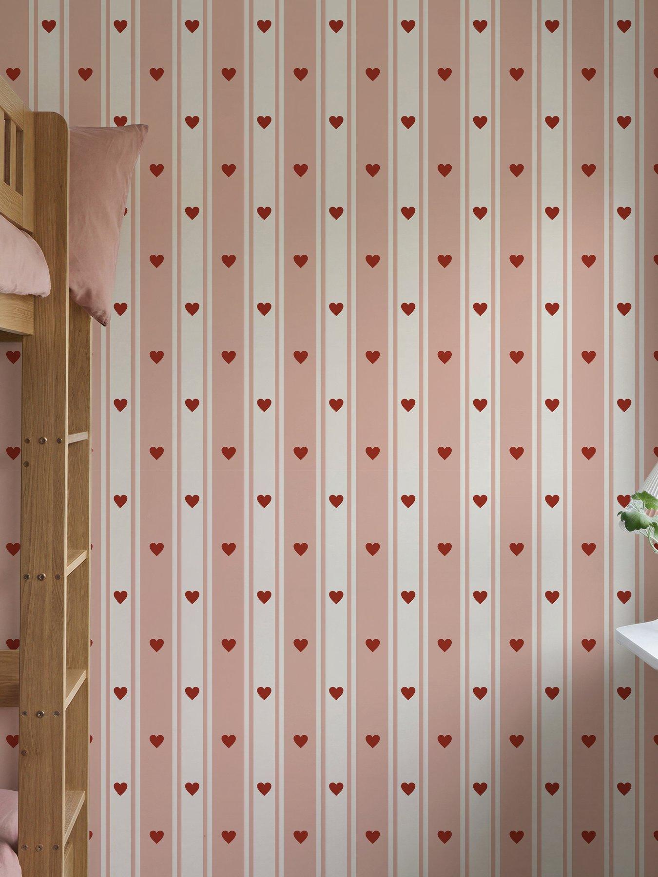 ARTHOUSE Sweetheart Stripe Blush Pink & Red Wallpaper