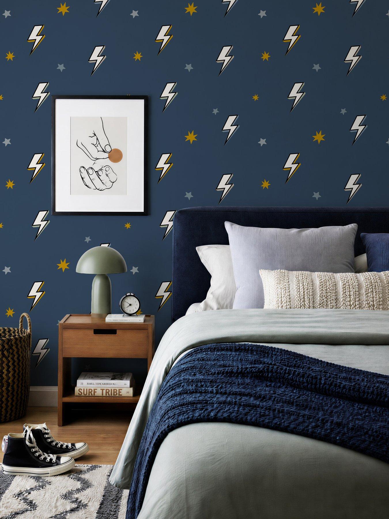 Image 3 of 4 of ARTHOUSE Bolt Navy Blue Wallpaper