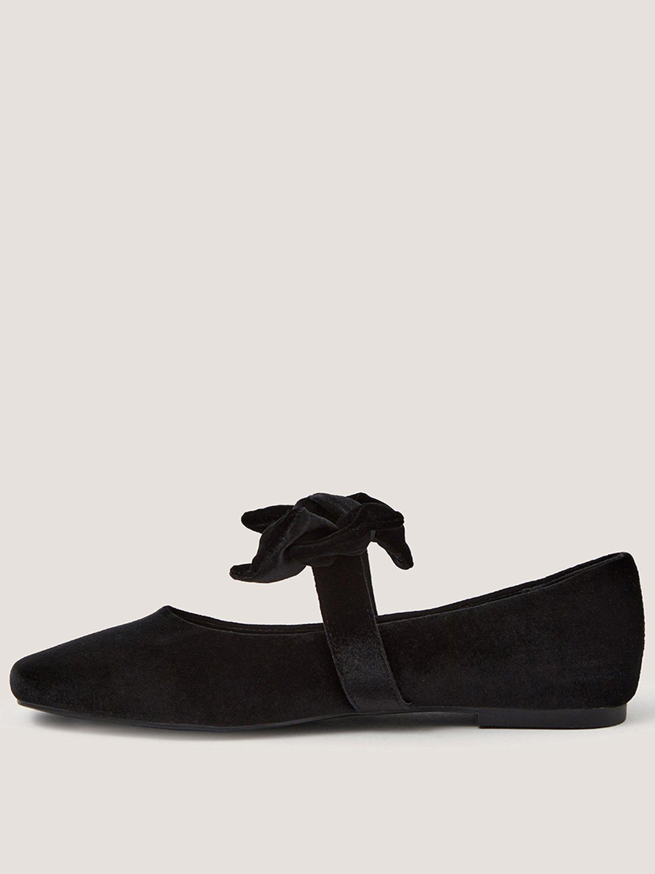Image 1 of 3 of Monsoon Womens Velvet Bow Mary Jane Flat Pump - Black