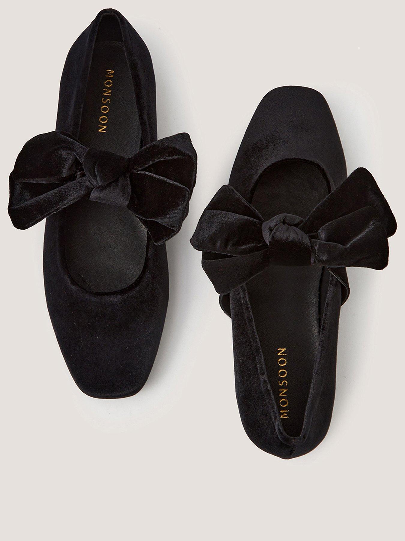 Image 2 of 3 of Monsoon Womens Velvet Bow Mary Jane Flat Pump - Black