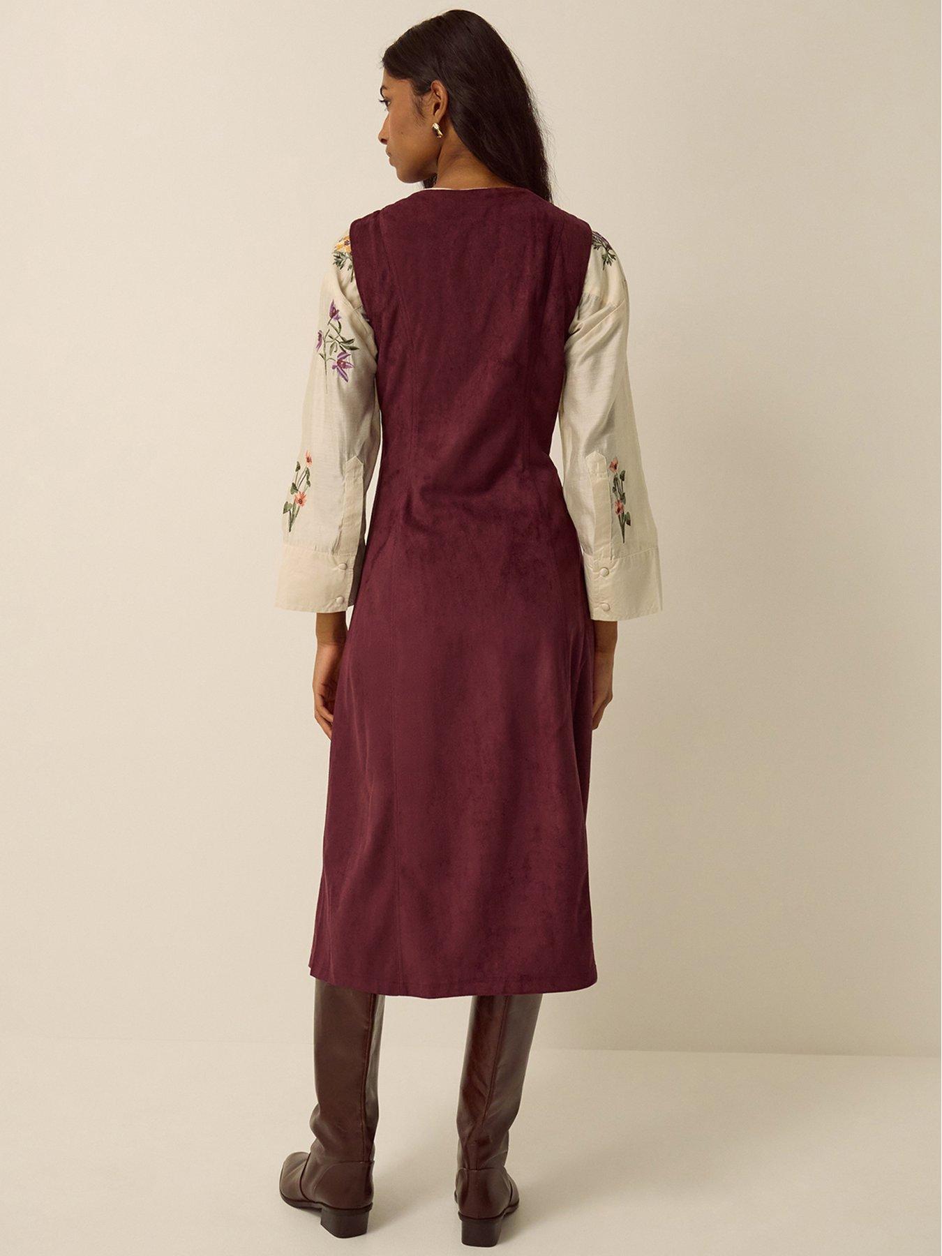 Image 2 of 4 of Monsoon Womens Isabel Sleeveless Faux Suede Midi Dress - Red