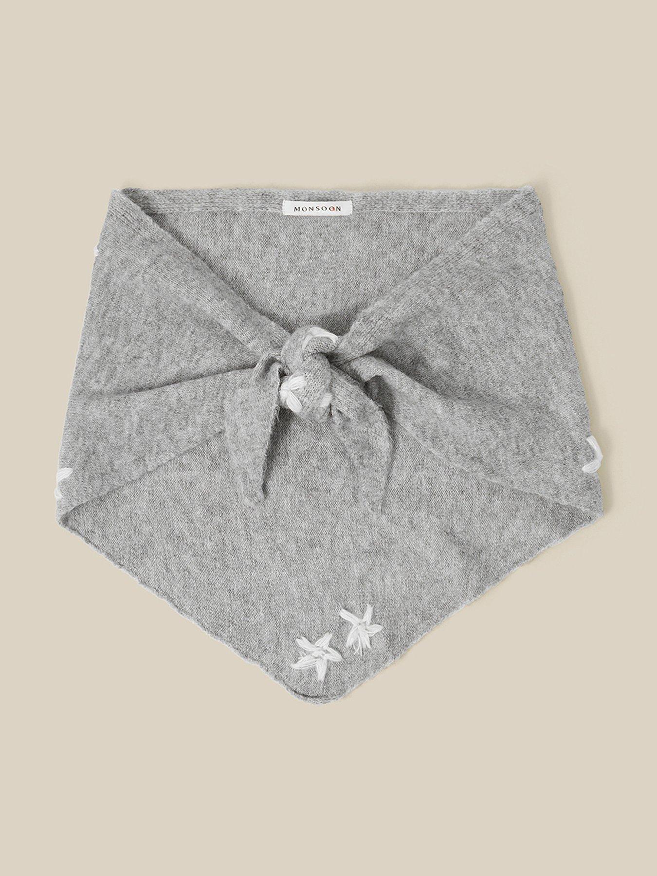 Image 1 of 2 of Monsoon Elena Embroidered Knitted Triangle Scarf