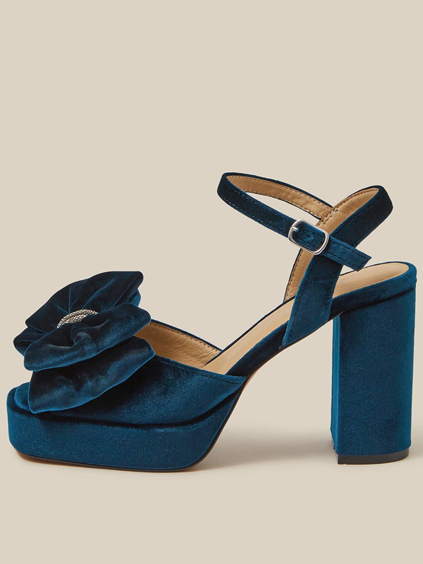 Image 1 of 3 of Monsoon Womens Roxi Velvet Bow Platform Heeled Shoes - Blue