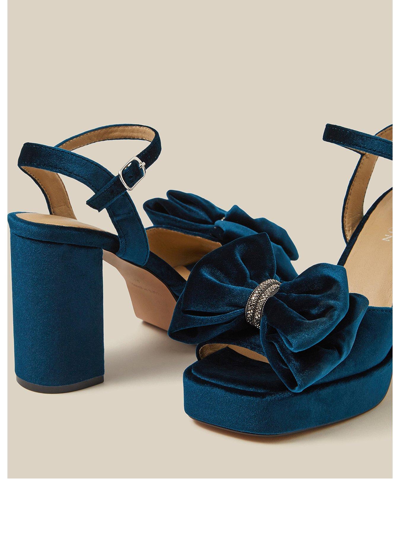 Image 3 of 3 of Monsoon Womens Roxi Velvet Bow Platform Heeled Shoes - Blue