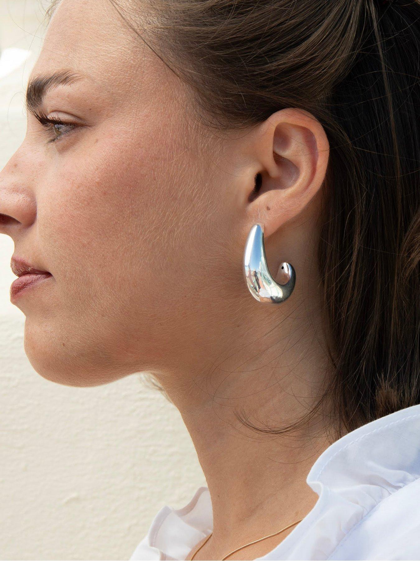 Image 4 of 5 of Seol + Gold Sterling Silver XL Curved Stud Earrings