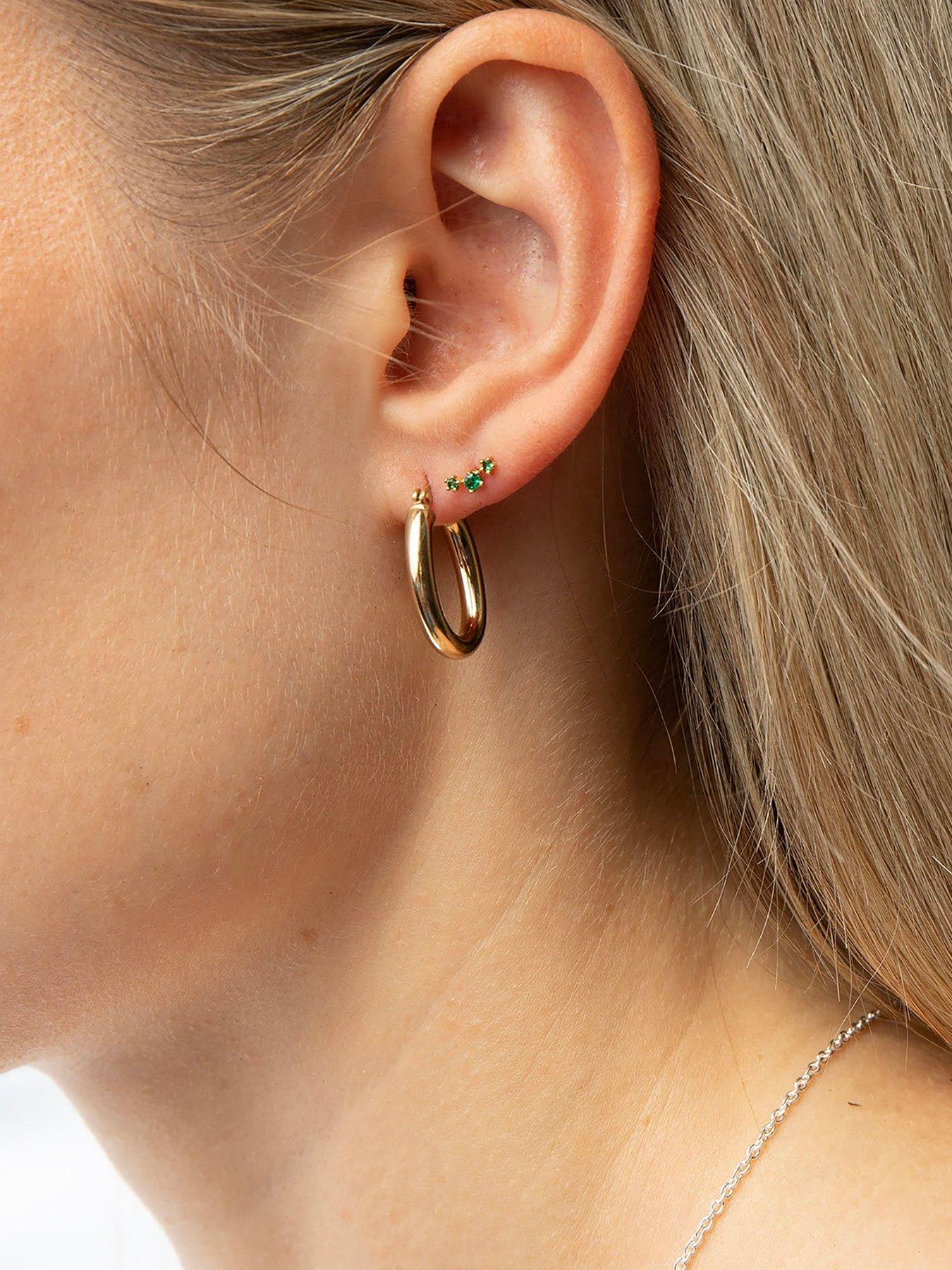 Image 1 of 5 of Seol + Gold 18ct Gold Plated Emerlad Constellation CZ Stud